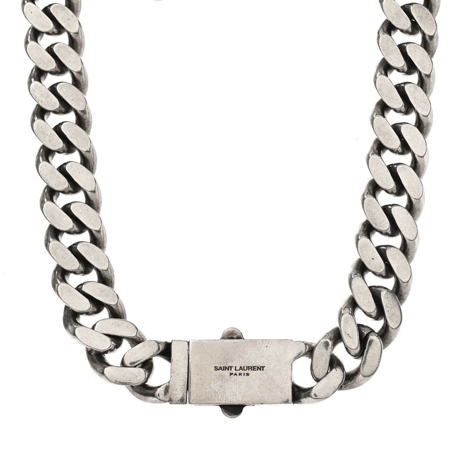 Saint Laurent Metal Curb Chain Necklace Oxidized Silver 1806769