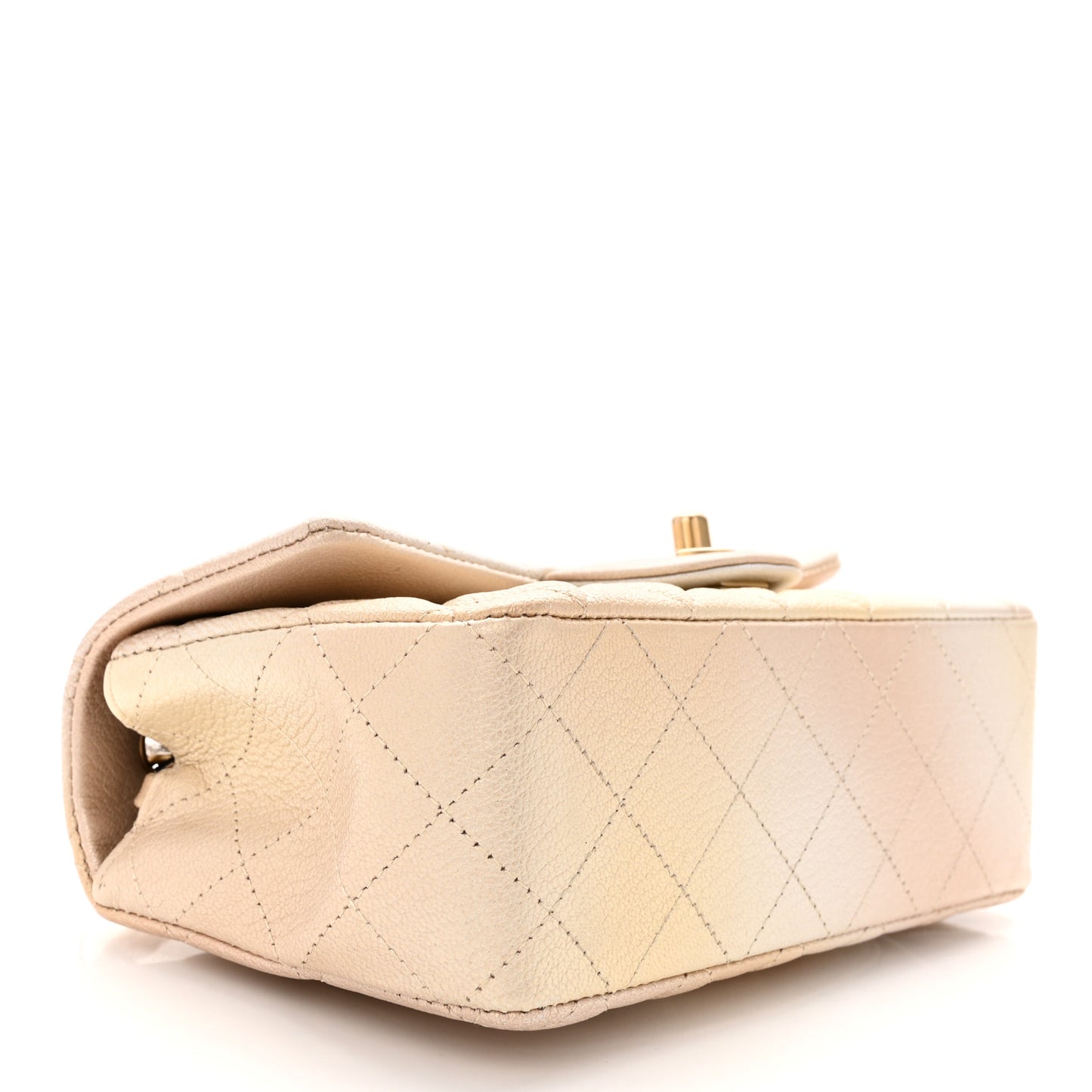 Metallic Goatskin Quilted Mini Rectangular Flap Gold