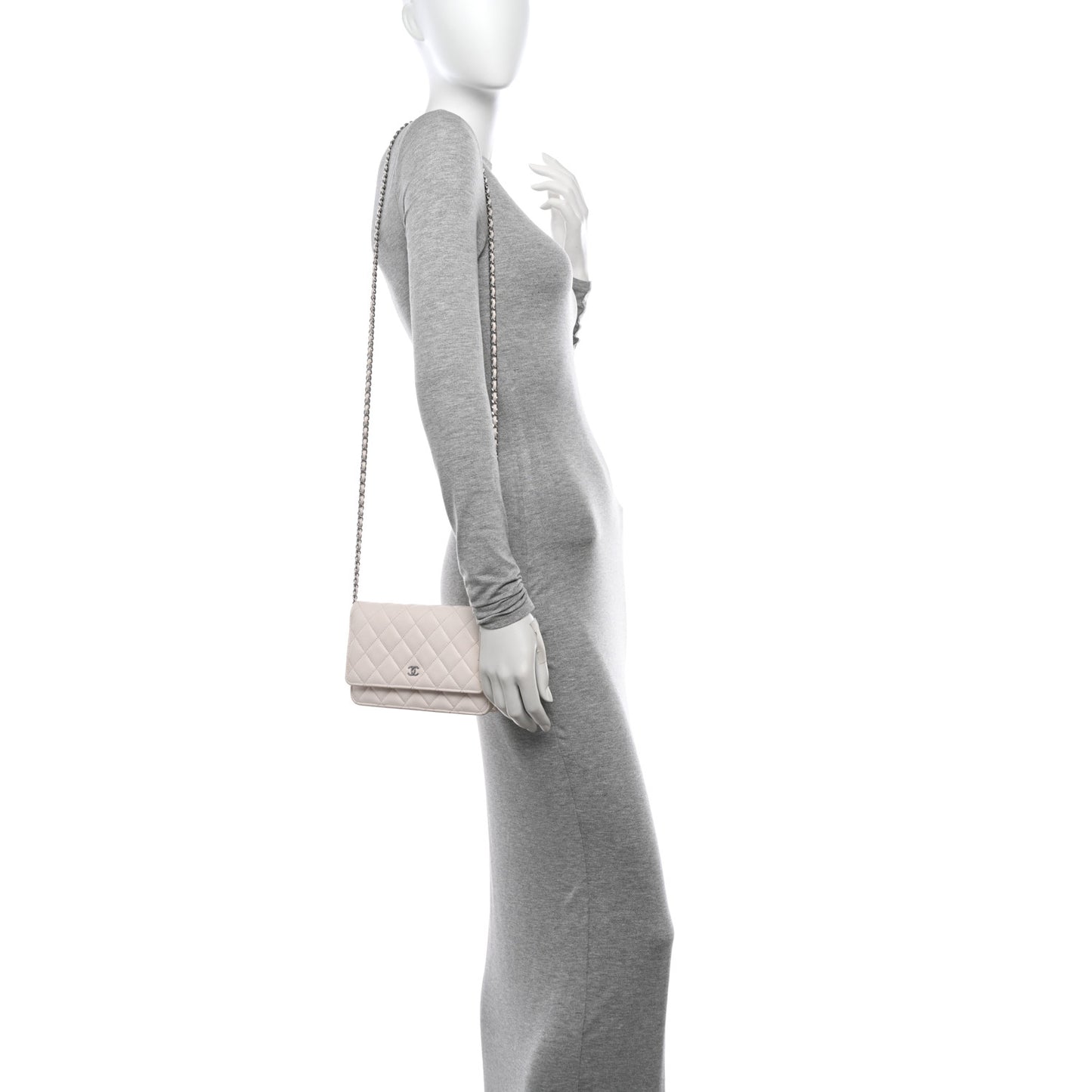 Caviar Quilted Wallet on Chain WOC White