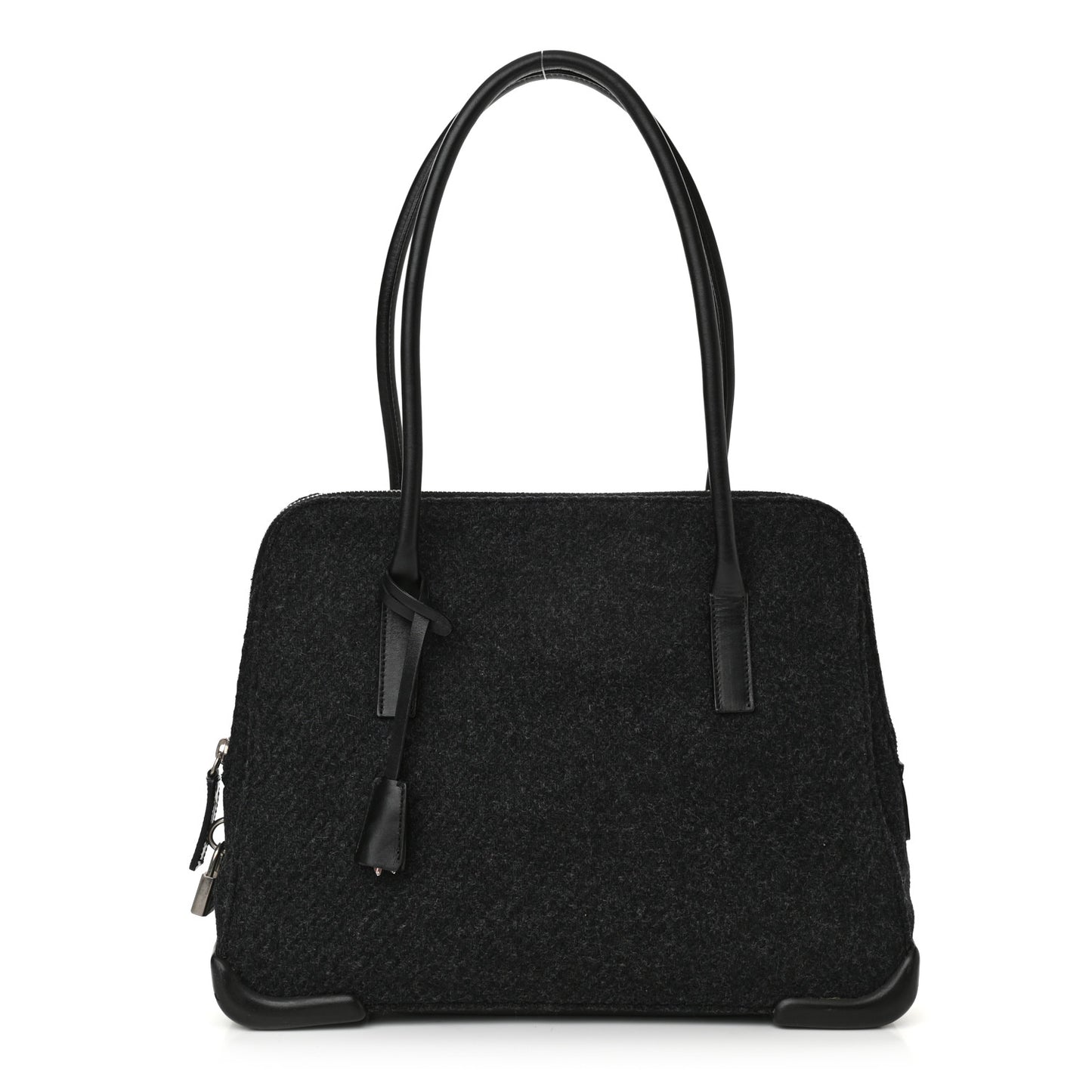 Calfskin Wool Top Handle Bag Dark Grey