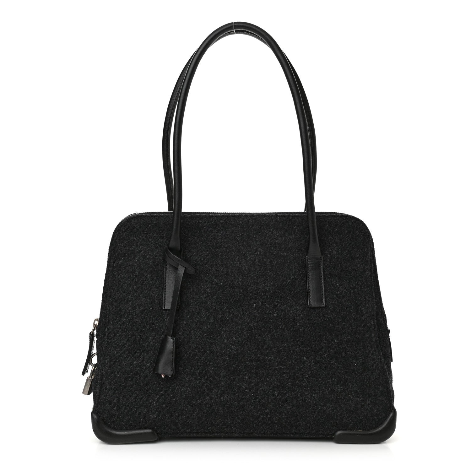 Prada Calfskin Wool Top Handle Bag Dark Grey 1 of 11