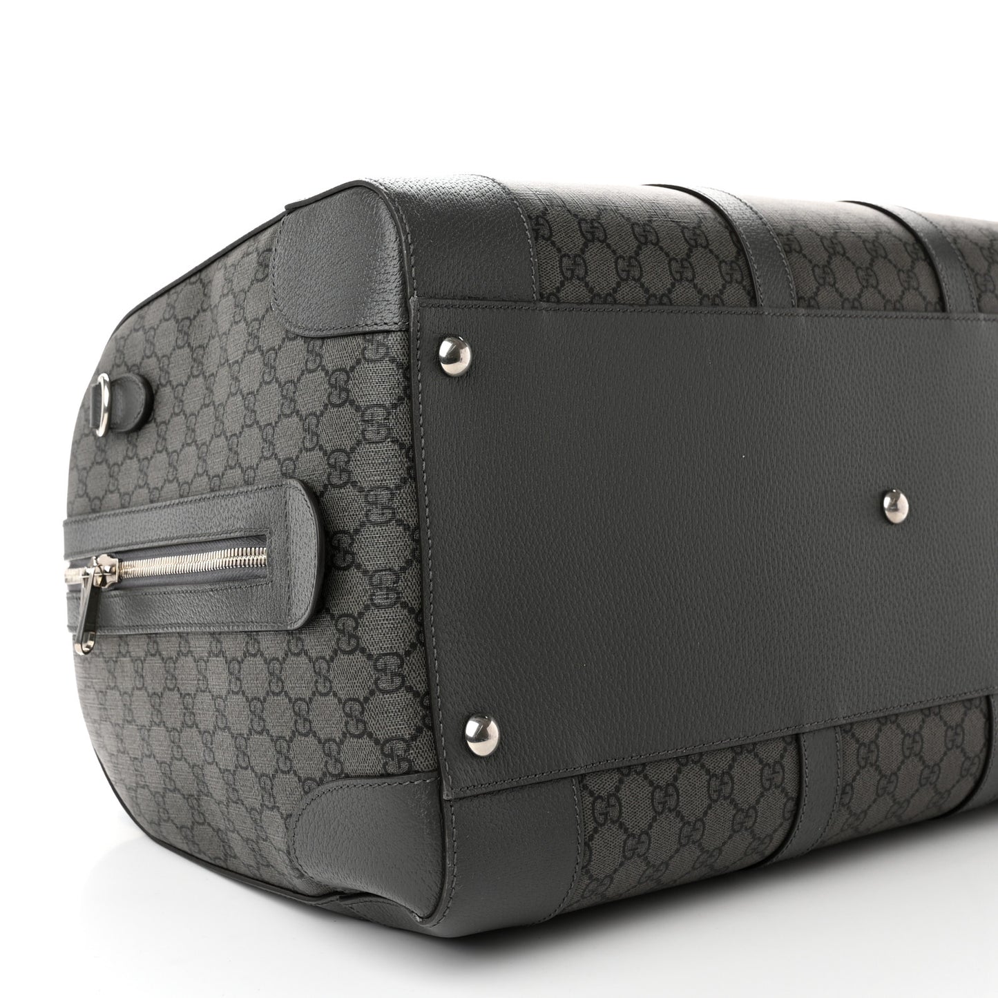 GG Supreme Monogram Textured Dollar Calfskin Large Savoy Duffle Bag Grey Black Graphite Grey