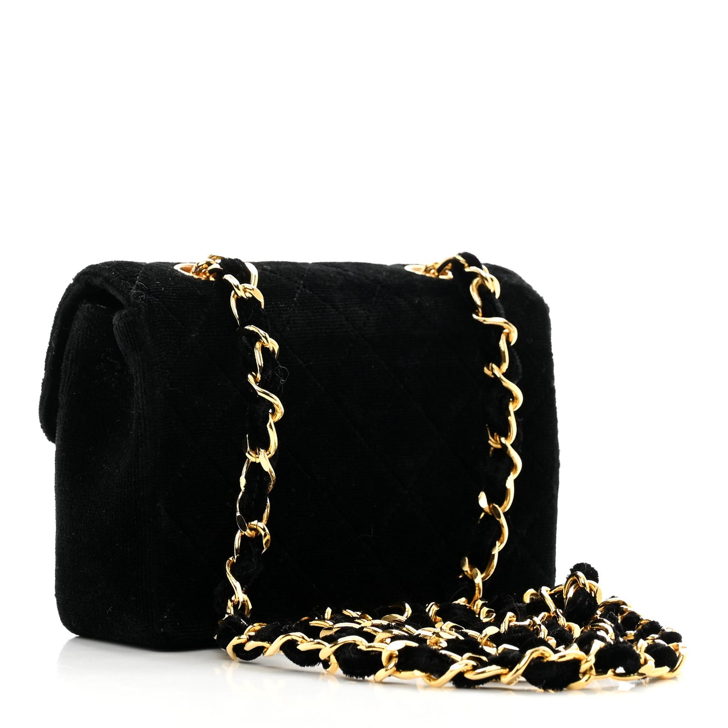 Velvet Quilted Extra Mini Rectangular Flap Black