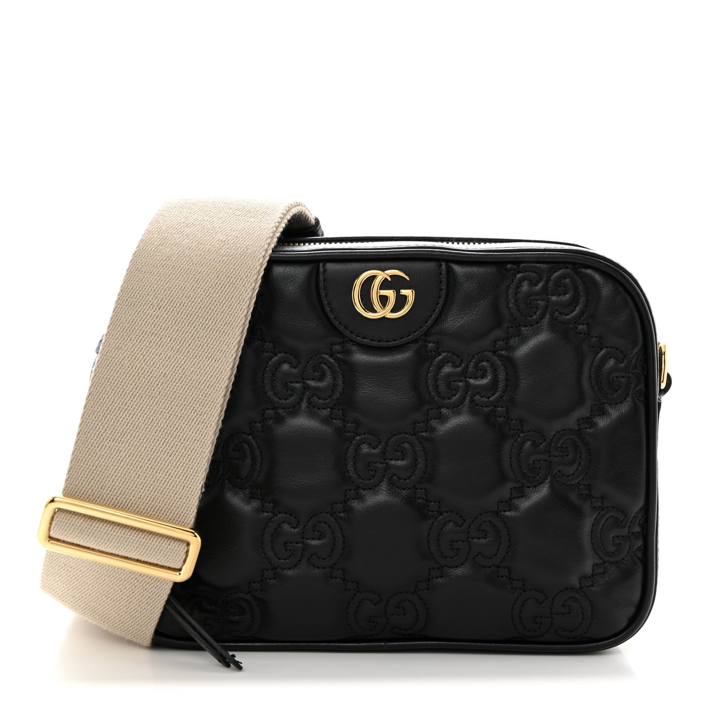 Calfskin GG Matelasse Shoulder Bag Black Natural