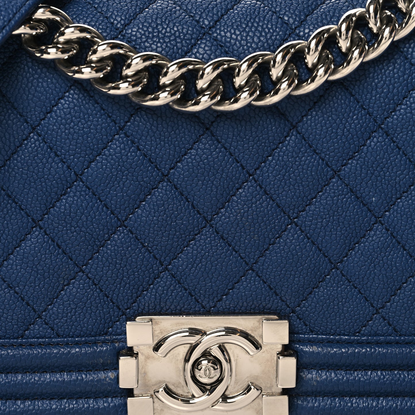 Caviar Quilted Medium Boy Flap Dark Blue
