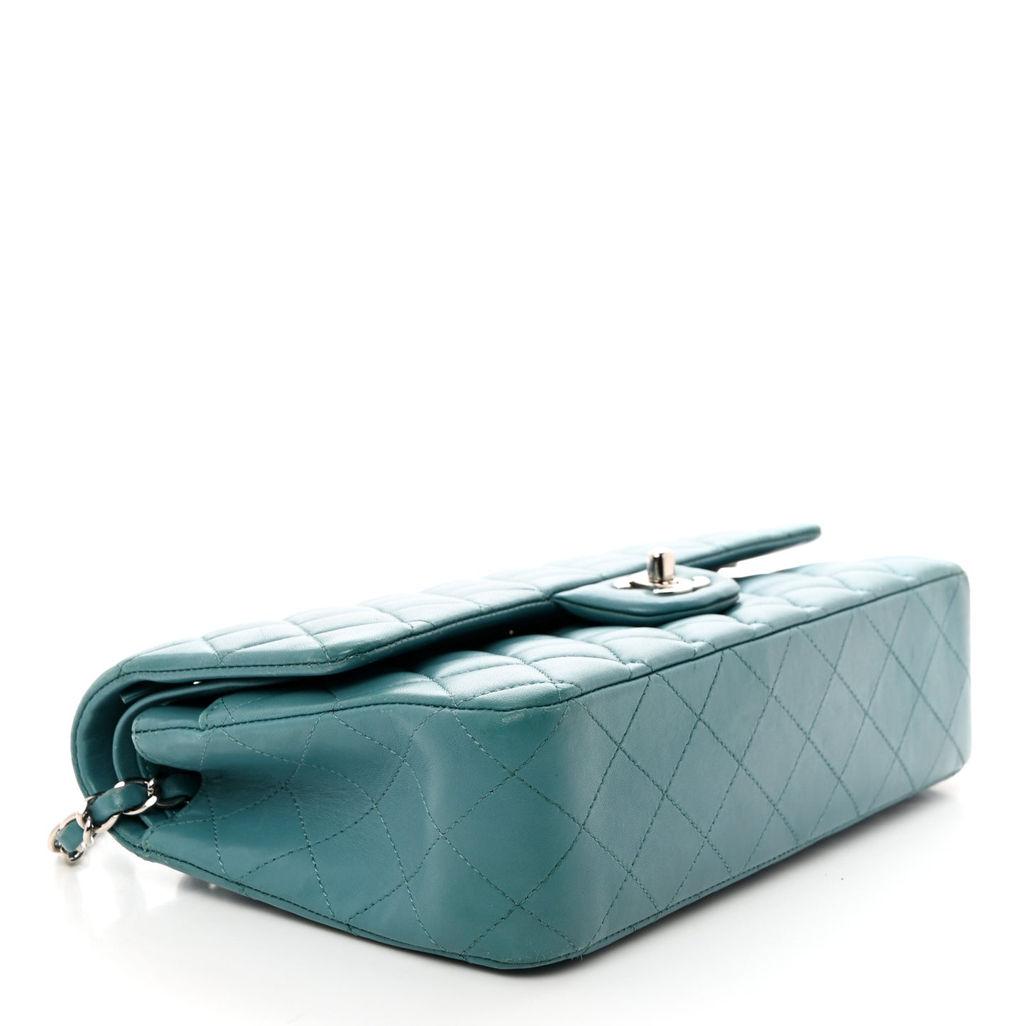 Lambskin Quilted Medium Double Flap Light Blue