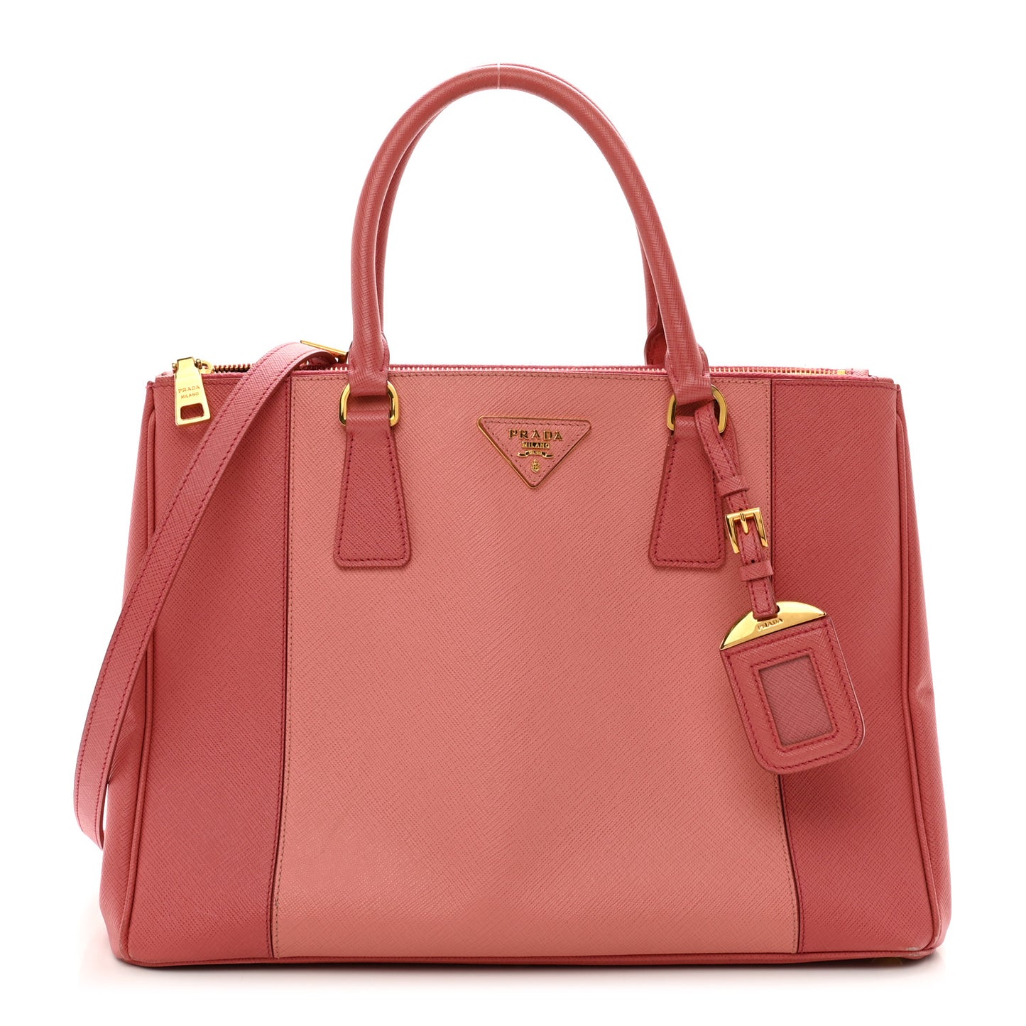 Saffiano Lux Colorblock Medium Galleria Double Zip Tote Peonia