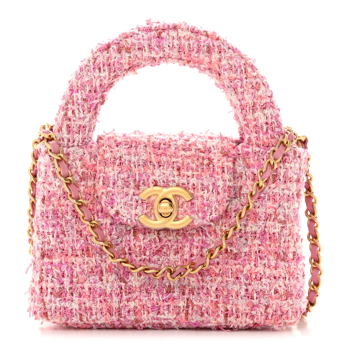 Tweed Quilted Mini Nano Kelly Shopper Pink