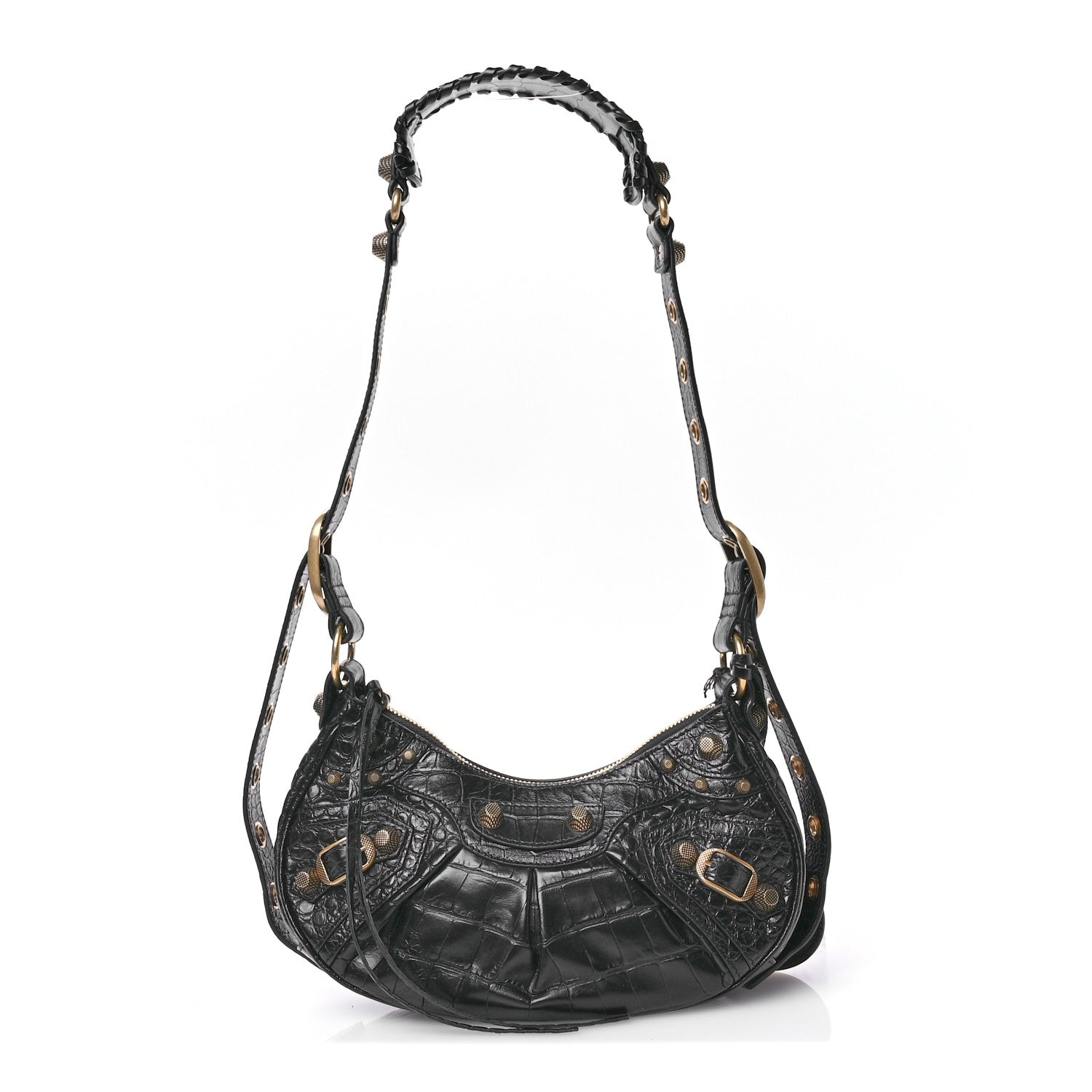 Balenciaga Extra Supple Calfskin Crocodile Embossed Le Cagole Shoulder Bag XS Black 1 of 11