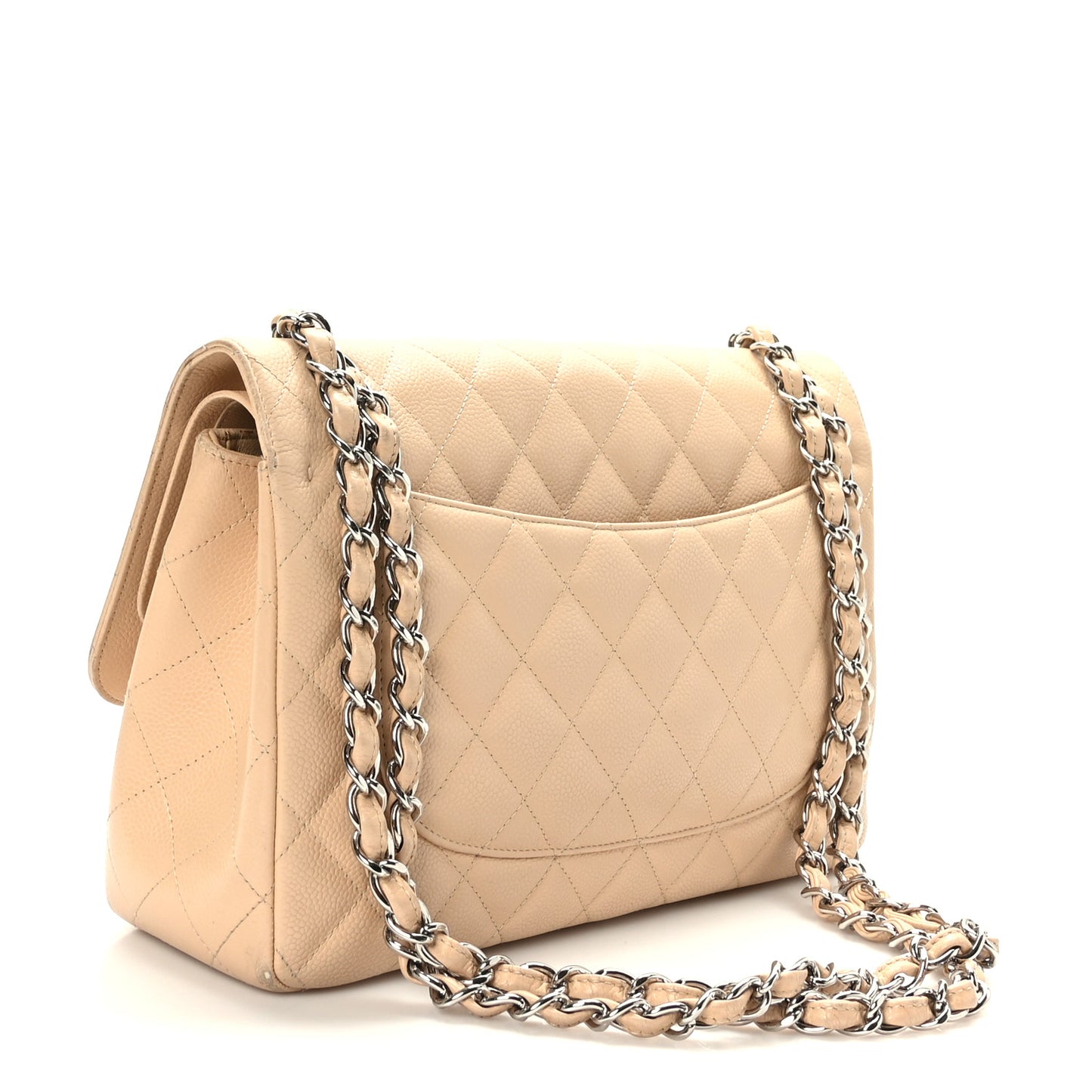 Caviar Quilted Jumbo Double Flap Beige