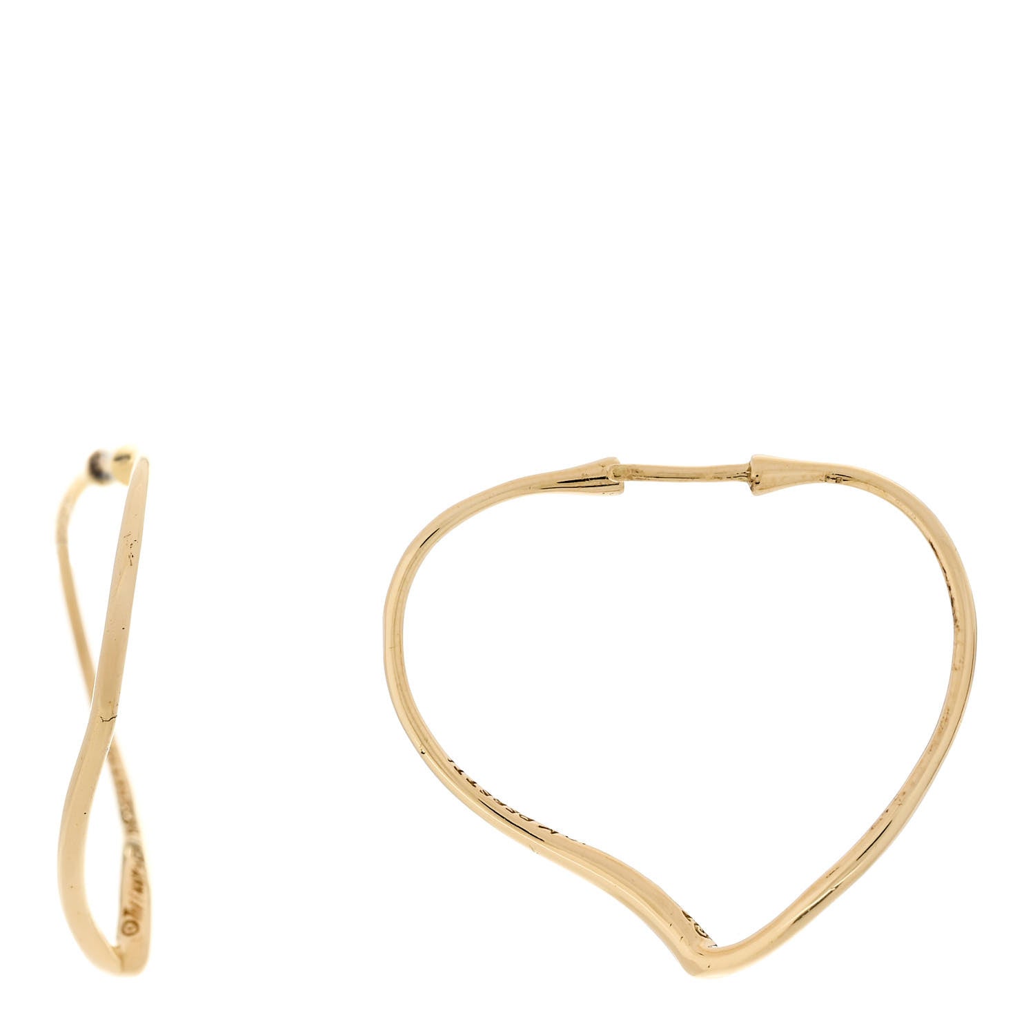 Tiffany 18K Yellow Gold Small Elsa Peretti Open Heart Hoop Earrings 1 of 7