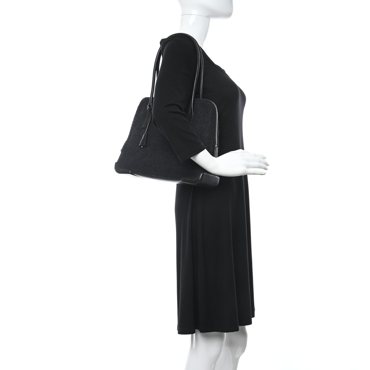 Calfskin Wool Top Handle Bag Dark Grey