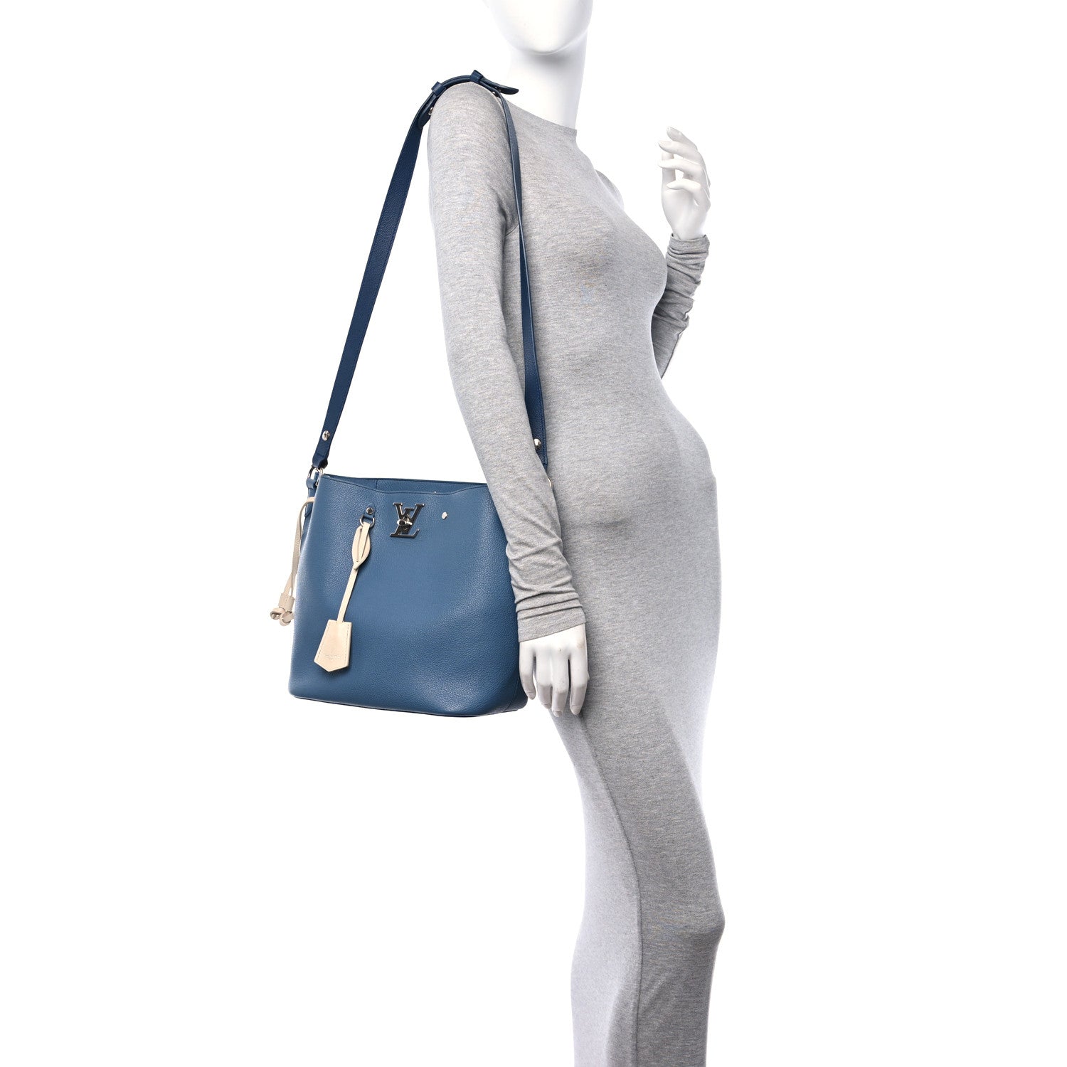 Louis Vuitton Calfskin Lockme Bucket Blue Jean 2 of 11