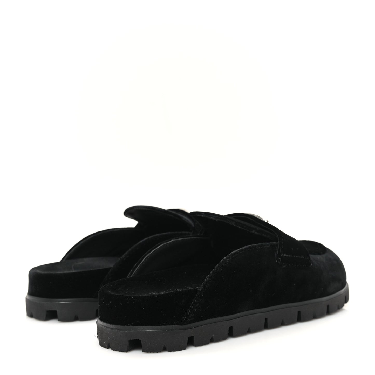 Velluto Metal Triangle Logo 20mm Flat Mules 35 Black