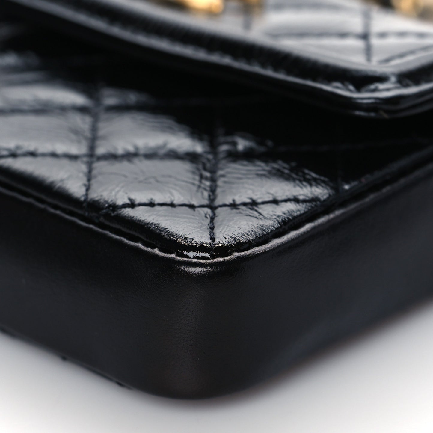 Shiny Aged Calfskin Quilted Waist Belt Bag Black