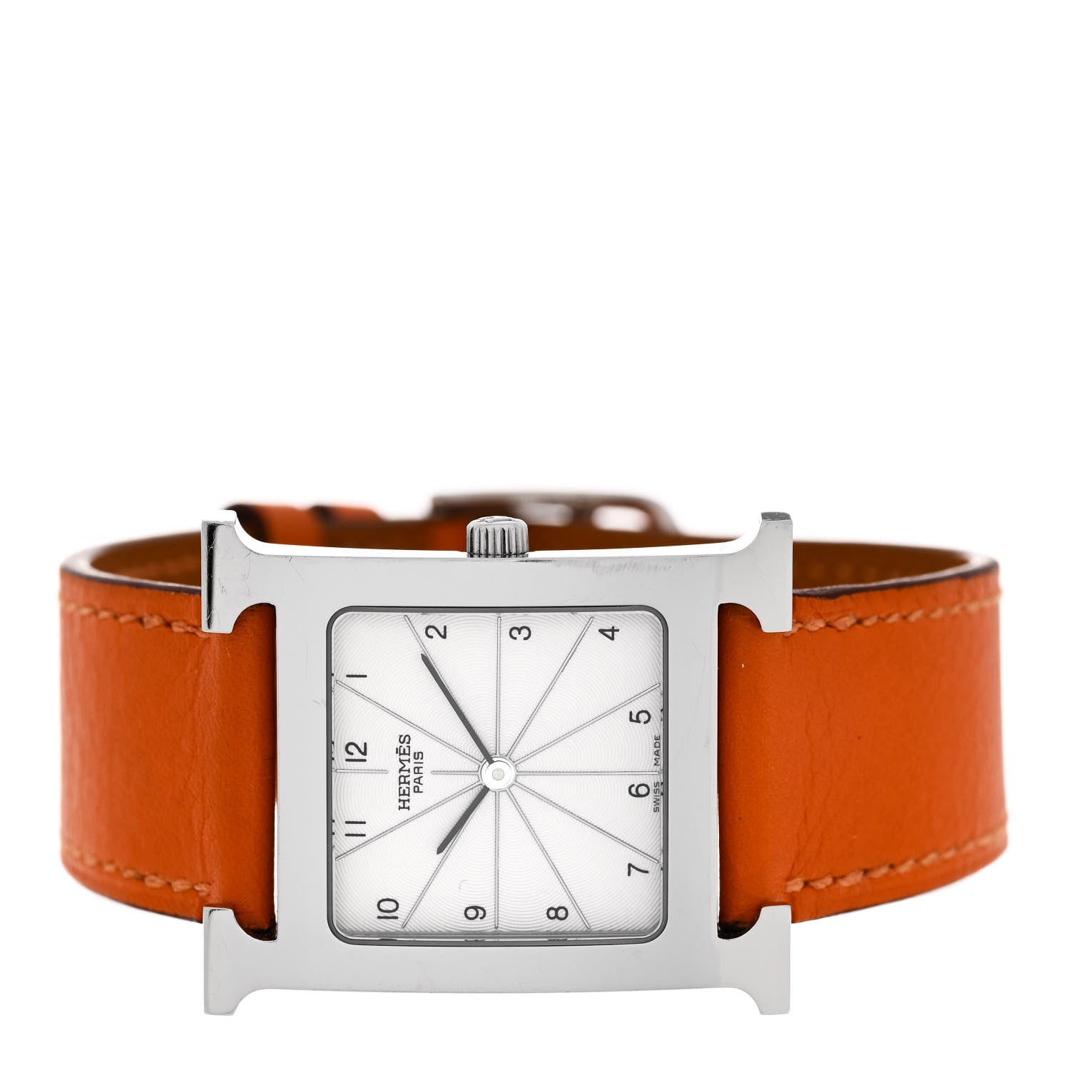 Hermes Stainless Steel Swift 26mm Heure H Hour Quartz Watch Orange 2 of 4