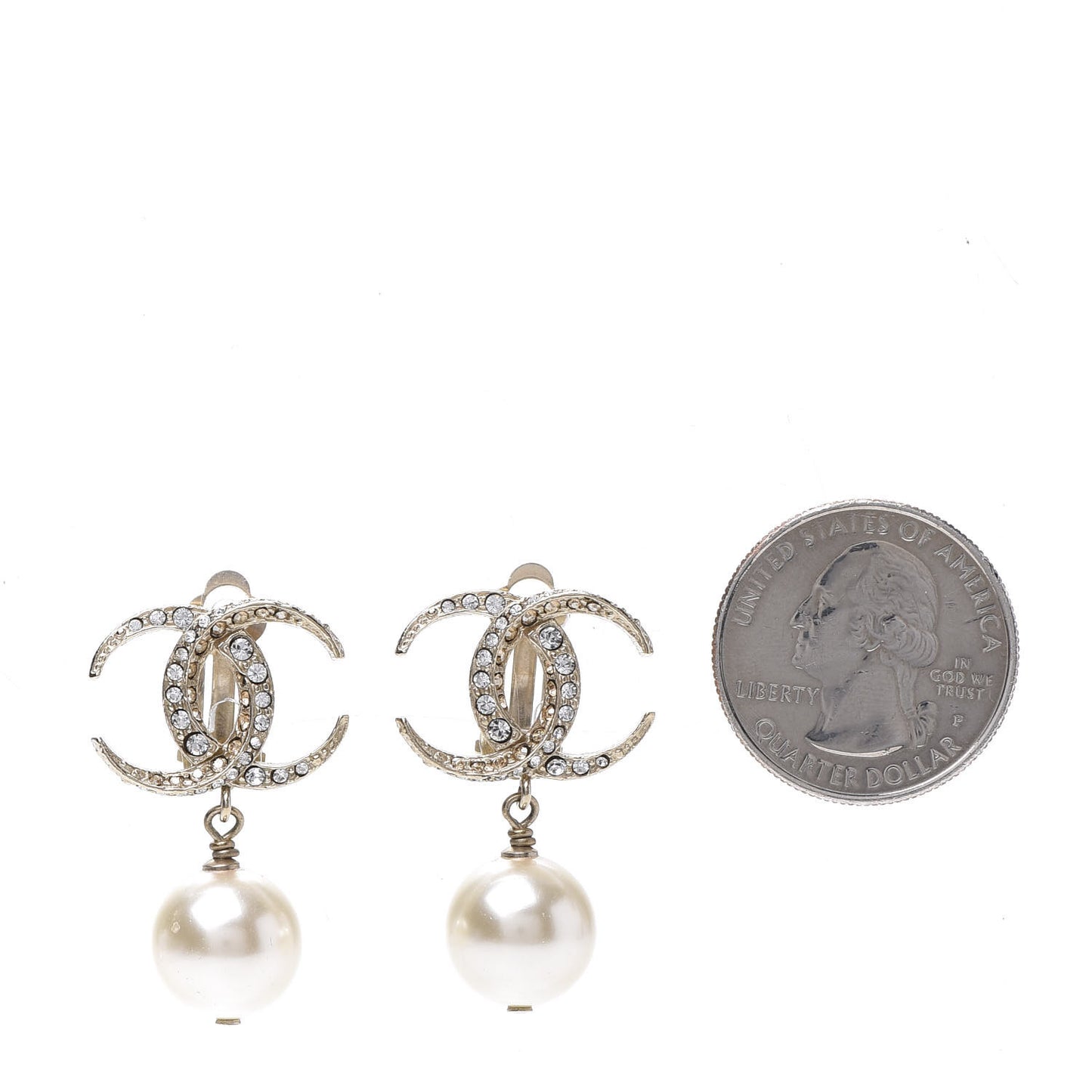 Crystal Pearl CC Moon Drop Clip On Earrings Gold