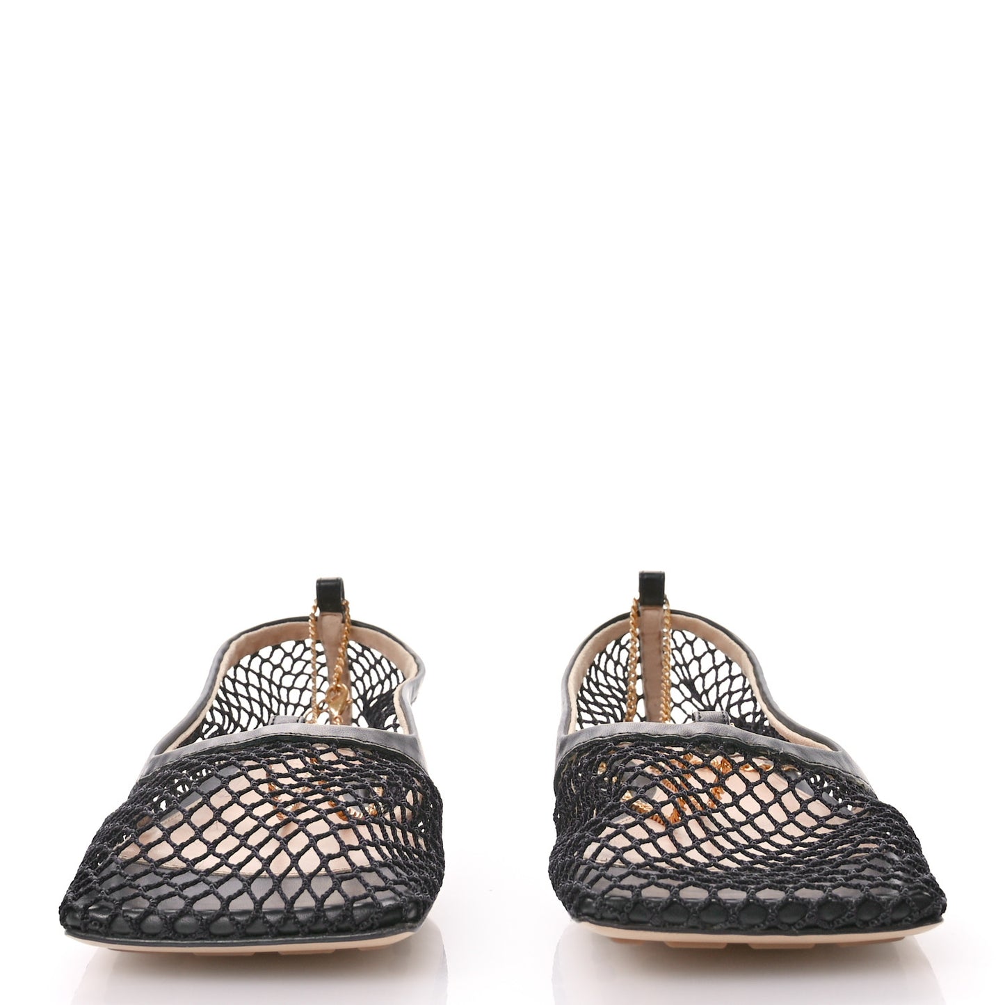 Mesh Nappa Chunky Chain Stretch Ballerina Flats 36 Black