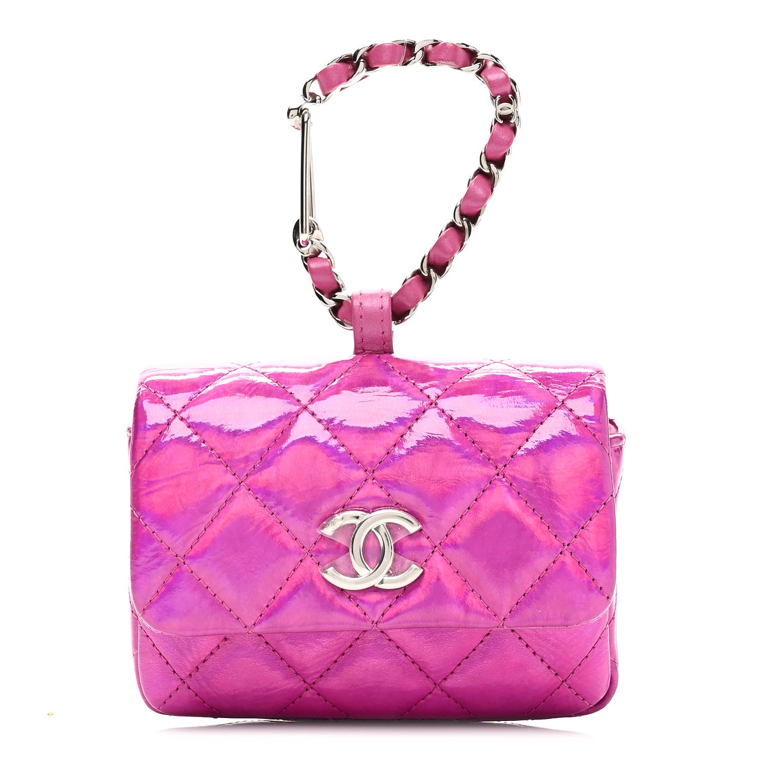 Chanel Iridescent Mirror Goatskin Hook Card Holder Fuchsia 1872716