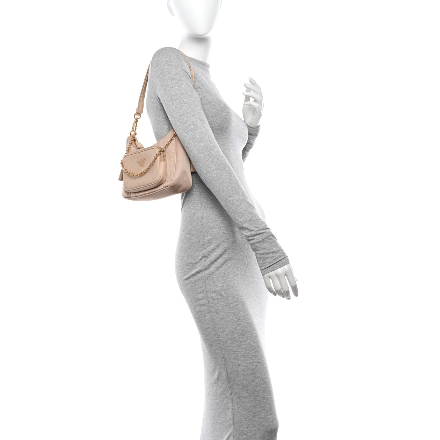 Re-Nylon Ostrich Mini Shoulder Bag Cammeo