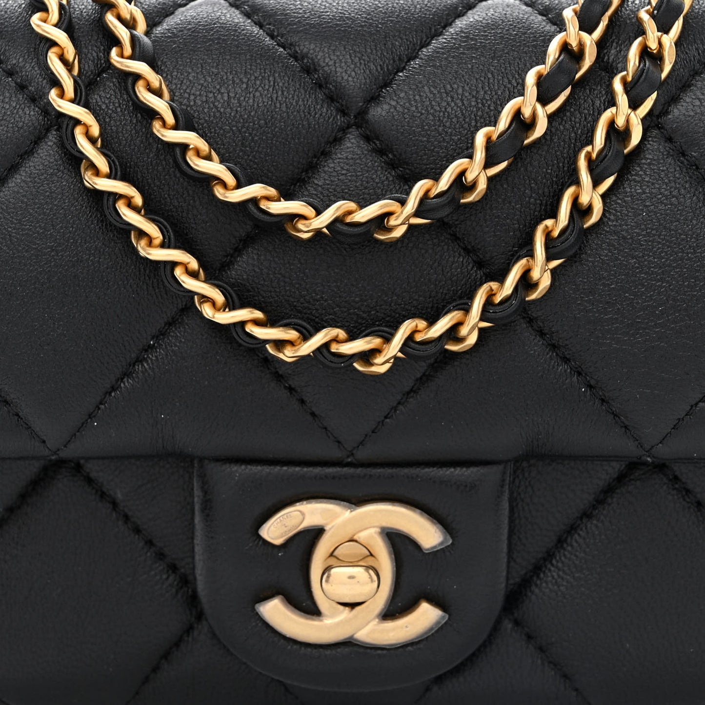 Lambskin Pearl Quilted Mini Flap Black