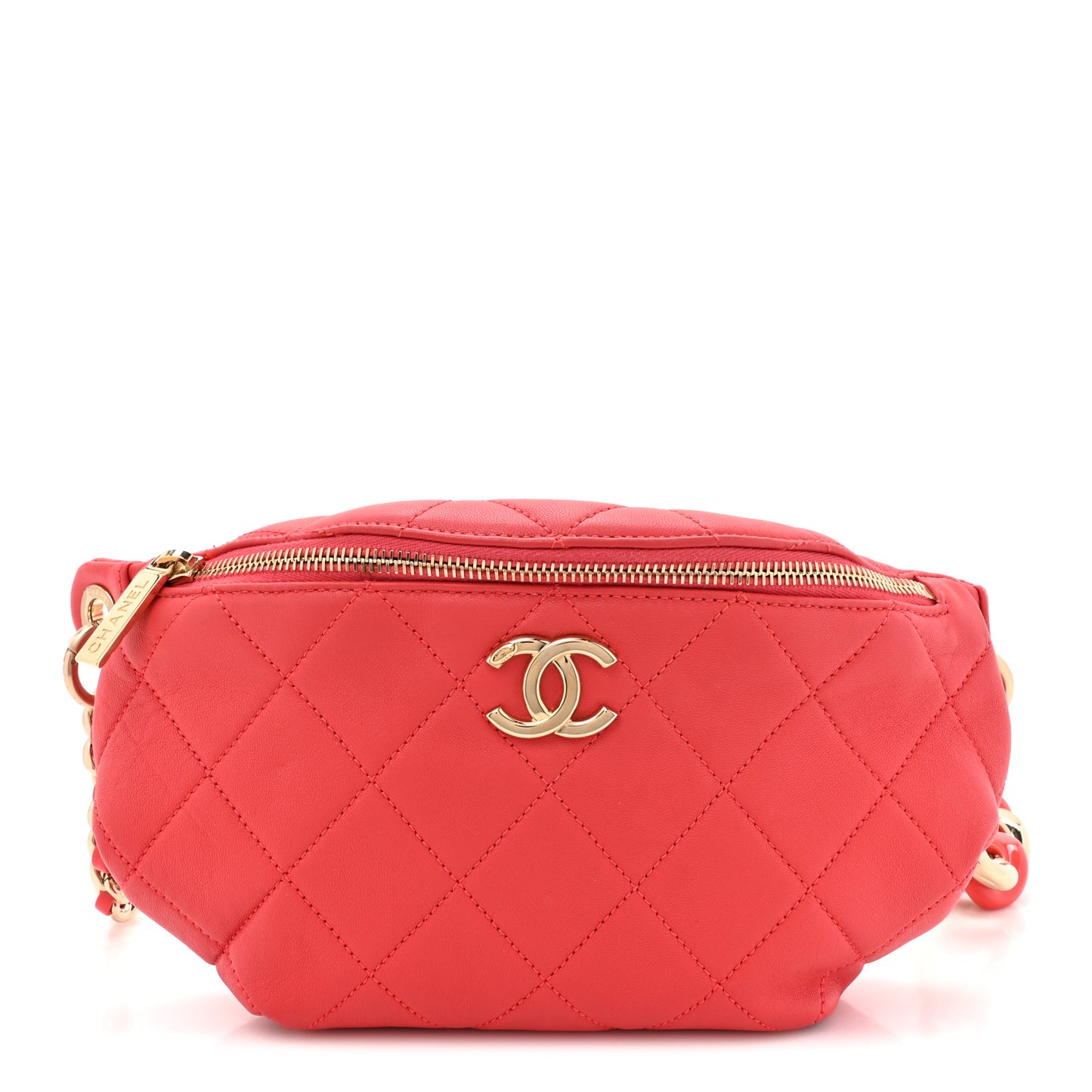 Lambskin Quilted Resin Bi-Color Waist Bag Fanny Pack Red