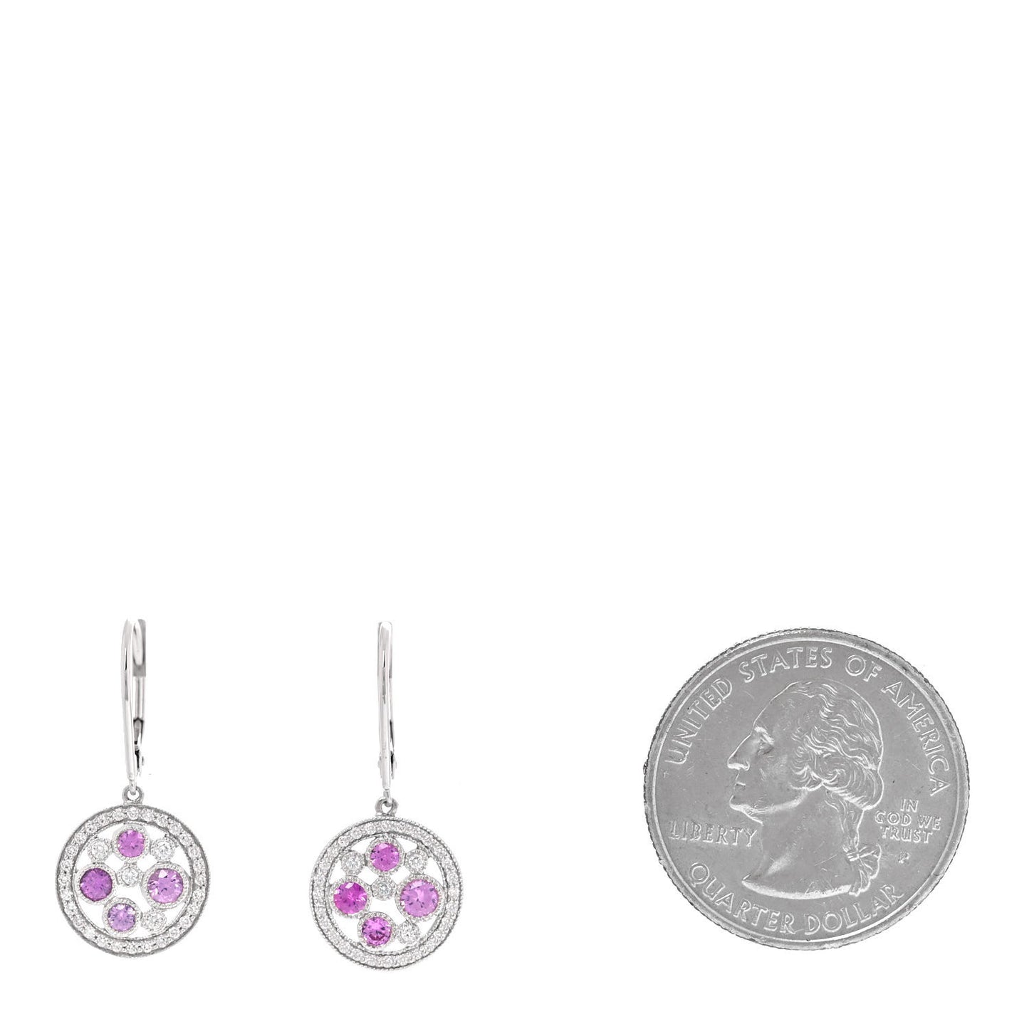 Platinum Diamond Pink Sapphire Cobblestone Drop Earrings