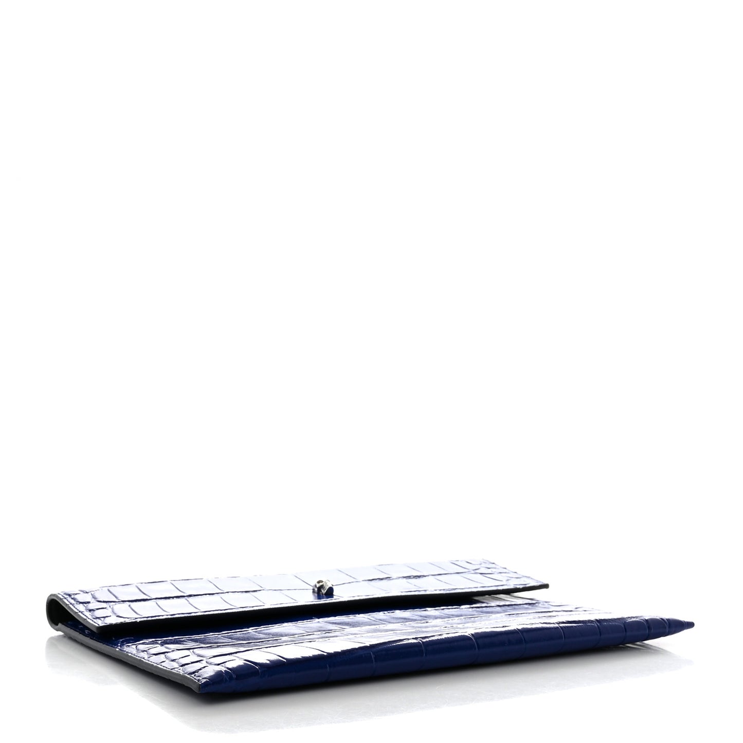 Calfskin Crocodile Embossed Skull Envelope Clutch Blue