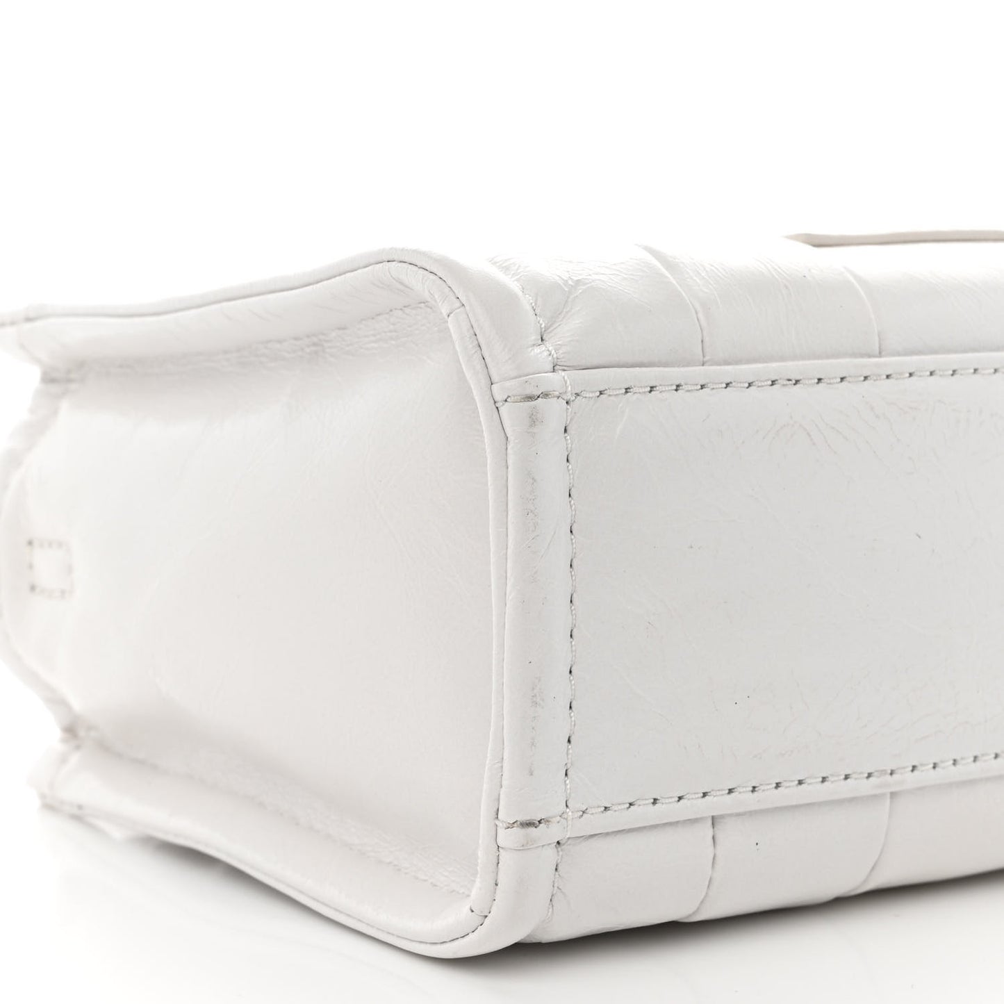 Shiny Crinkled Calfskin Mini The Tote Bag White