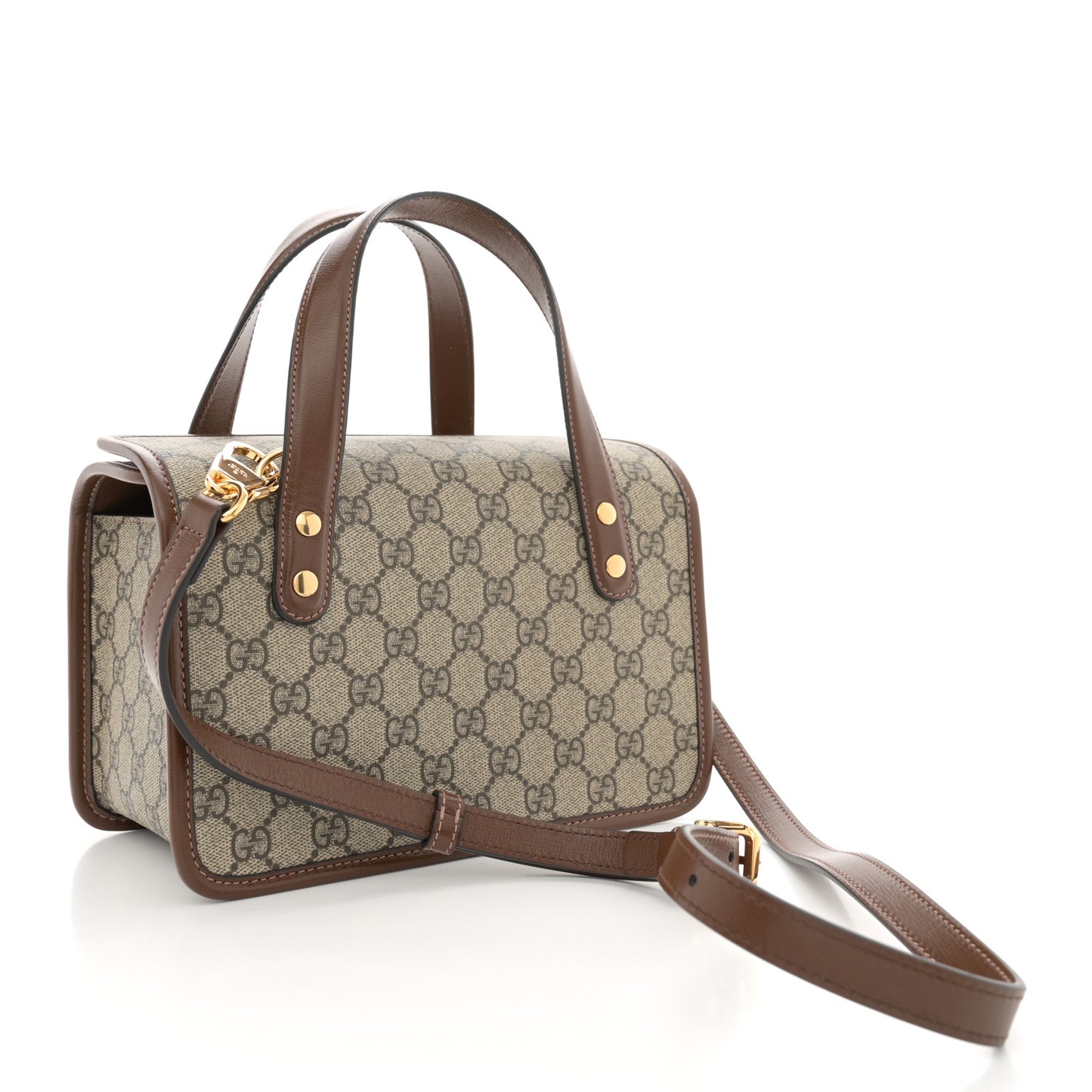 GG Supreme Monogram Azalea Calfskin Mini Horsebit 1955 Foldover Top Handle Bag Beige Ebony Brown Sugar