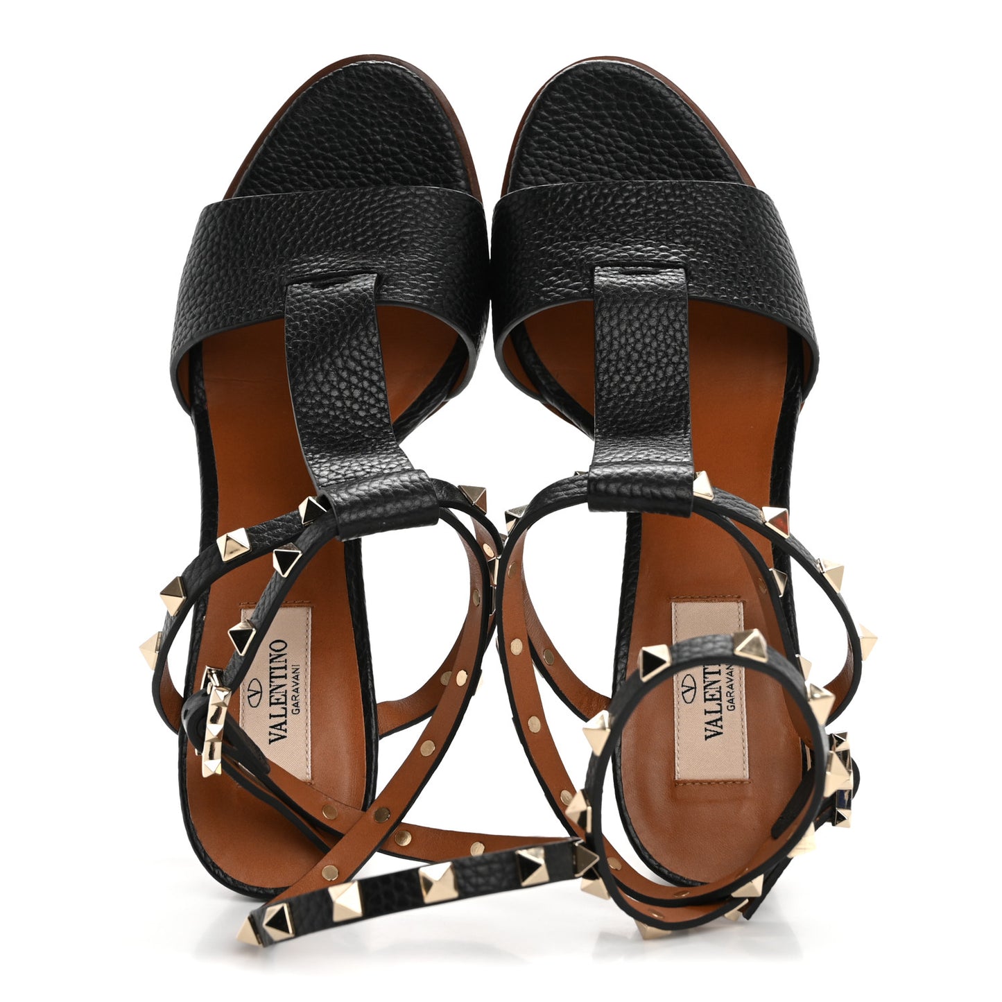 Grained Calfskin Rockstud Ankle Strap 5/105mm Sandals 39 Black