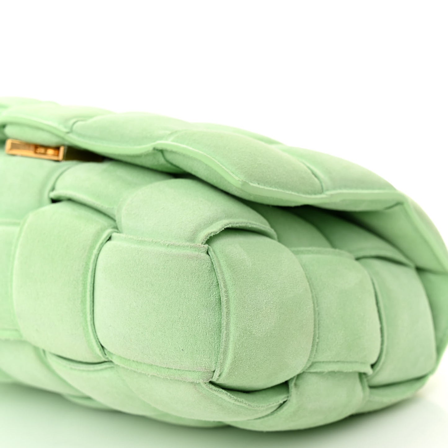 Suede Maxi Intrecciato Padded Chain Cassette Crossbody Bag Wasabi
