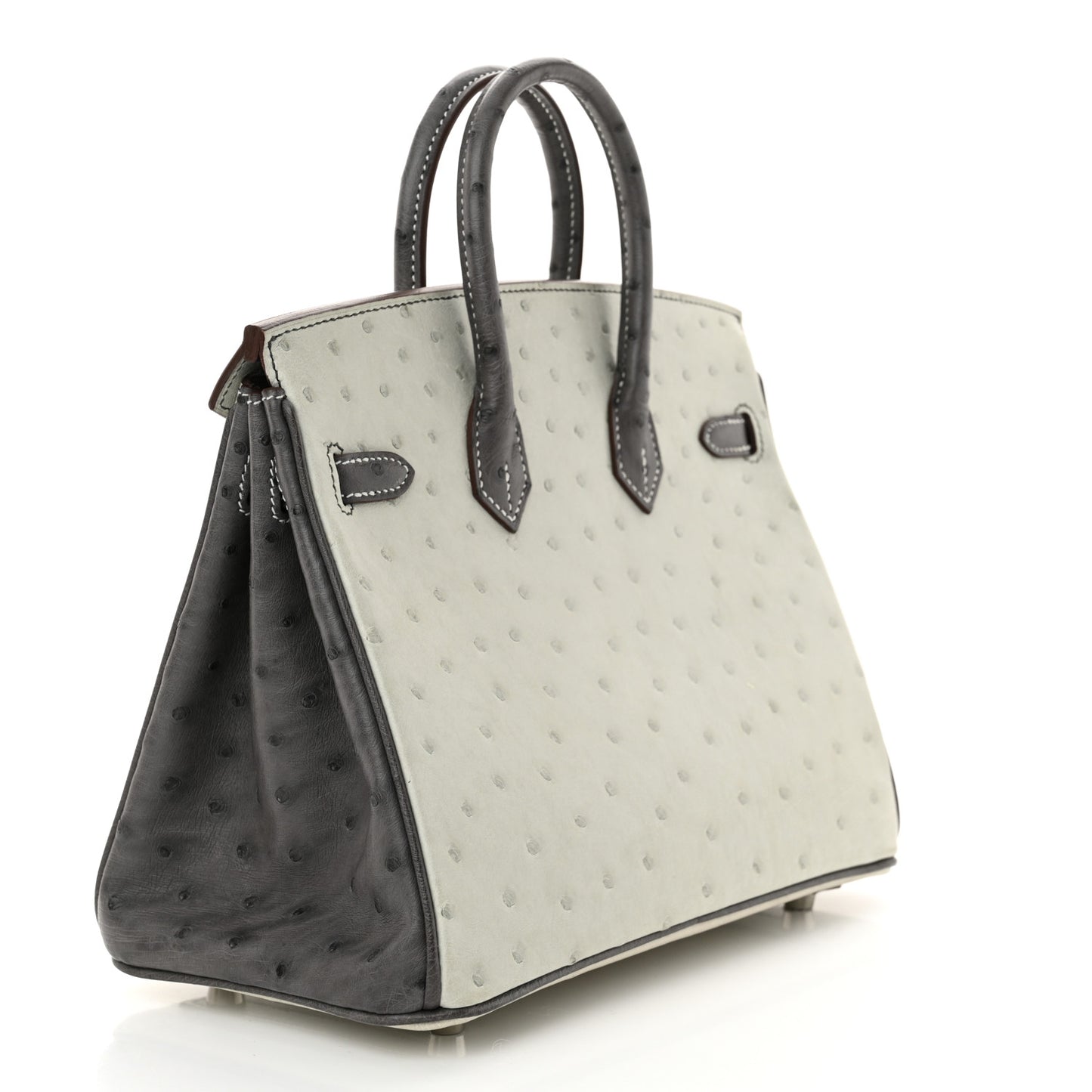 Ostrich Horseshoe Birkin 25 Gris Perle Gris Meyer