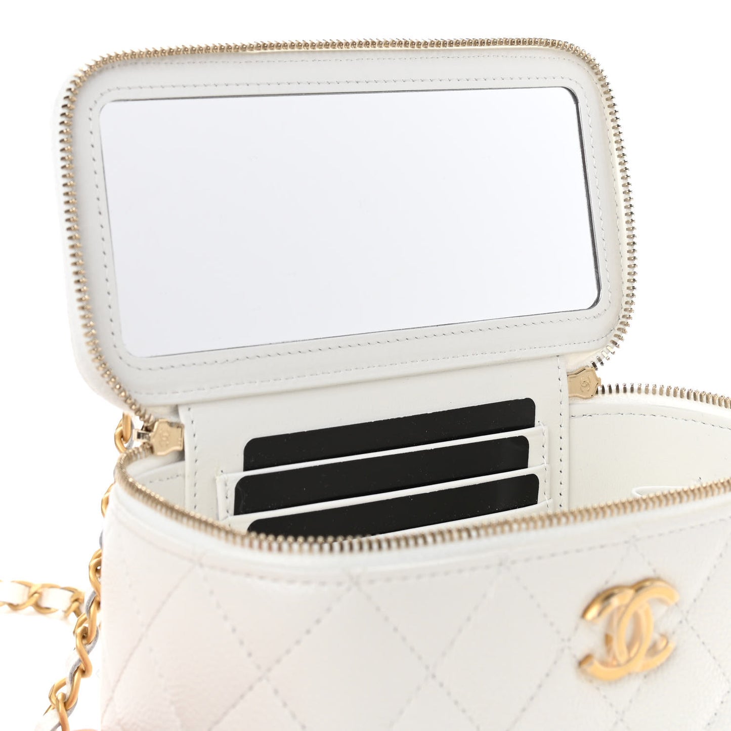 Shiny Caviar Quilted Pick Me Up Vanity Case White