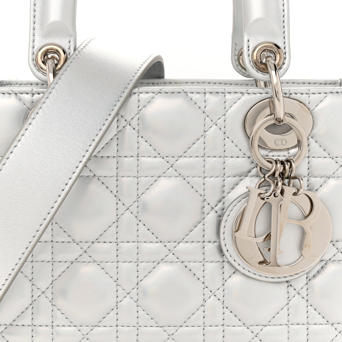 Metallic Lambskin Cannage Small My ABCDior Lady Dior Silver