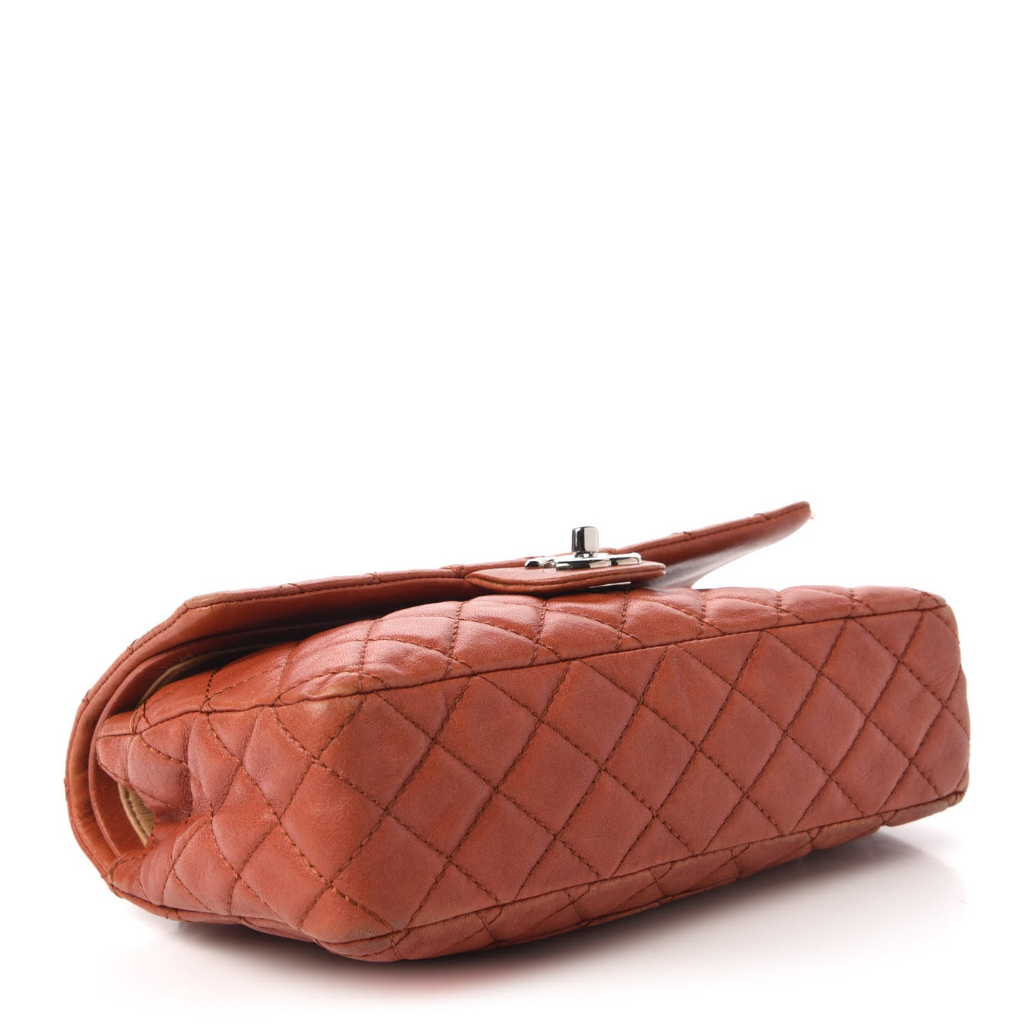 Glazed Lambskin Quilted Medium Double Flap Bijoux Chain Dark Orange