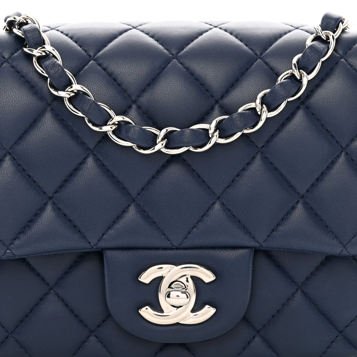 Lambskin Quilted Mini Square Flap Navy