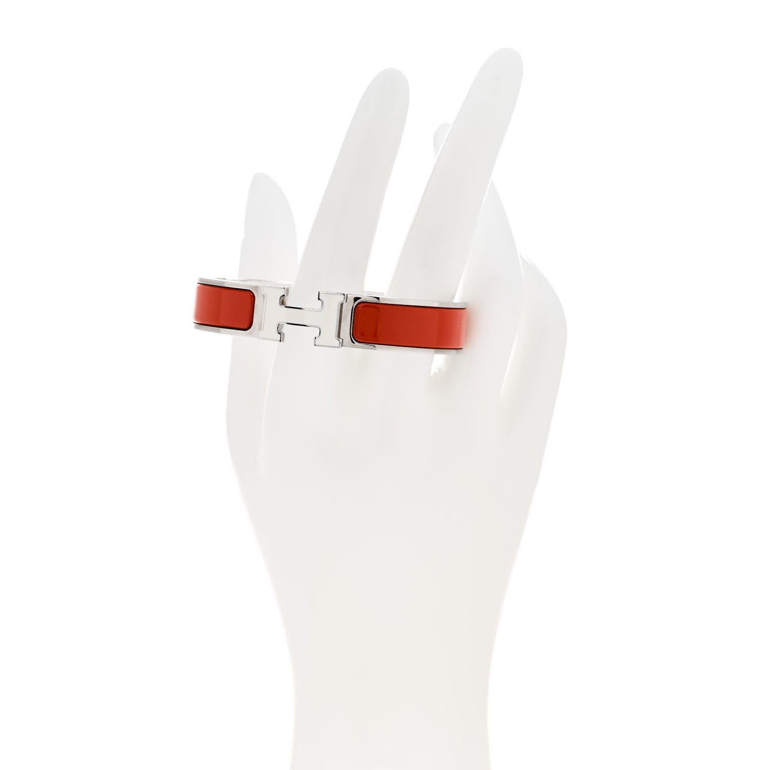 Hermes Enamel Narrow Clic Clac H Bracelet PM Orange White 2 of 5