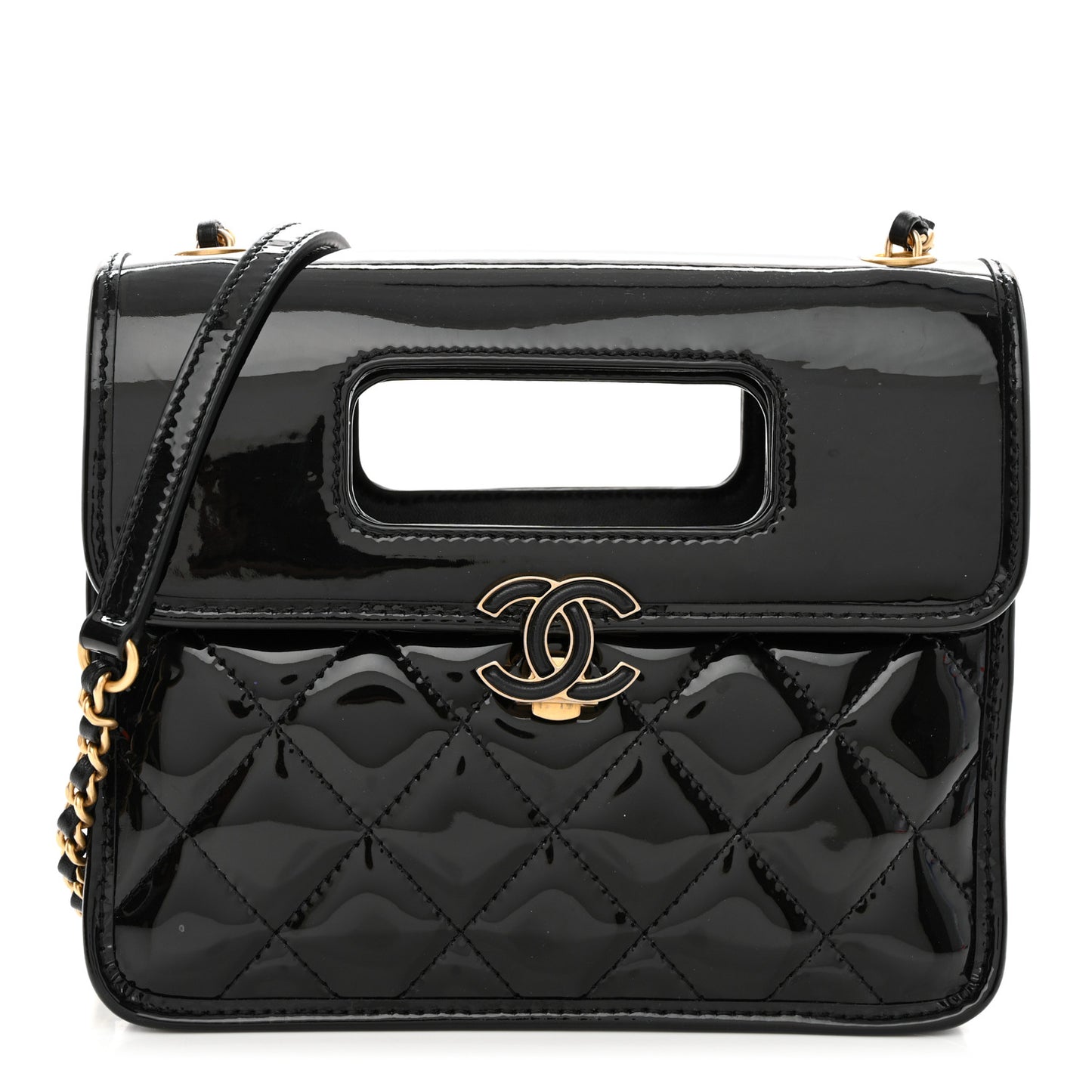 Patent Quilted Mini Graphic Catch Flap Black