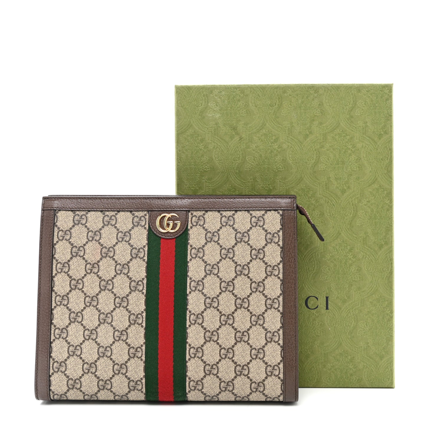 GG Supreme Monogram Web Ophidia Pouch Brown