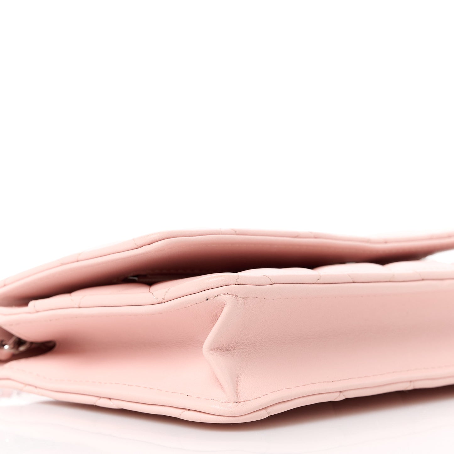 Calfskin Enamel Quilted CC Wallet On Chain WOC Pink