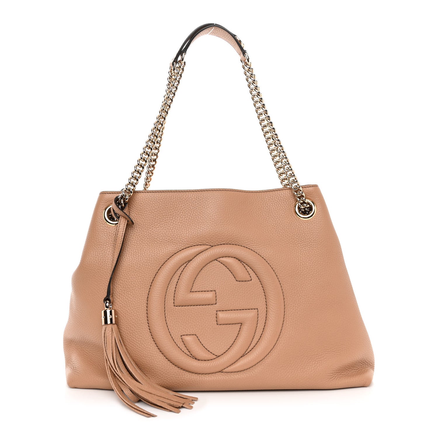 Pebbled Calfskin Medium Soho Chain Shoulder Bag Camelia