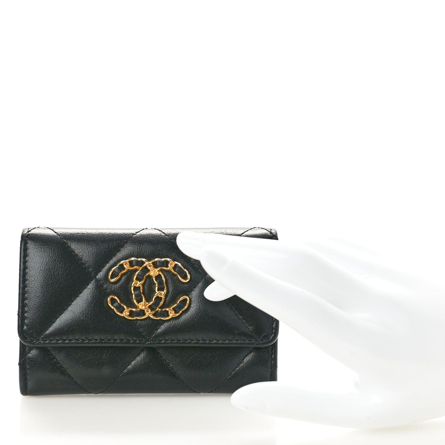 Lambskin Quilted Chanel 19 Flap Card Holder Black
