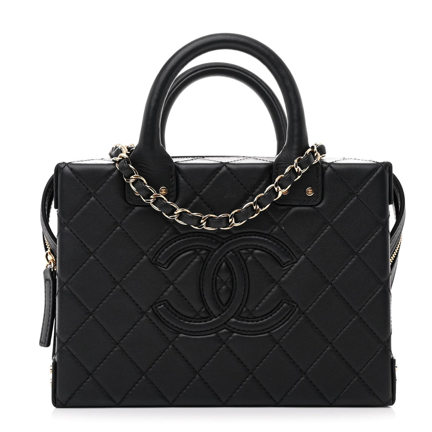 Calfskin Quilted Studded Square Vanity Case Black
