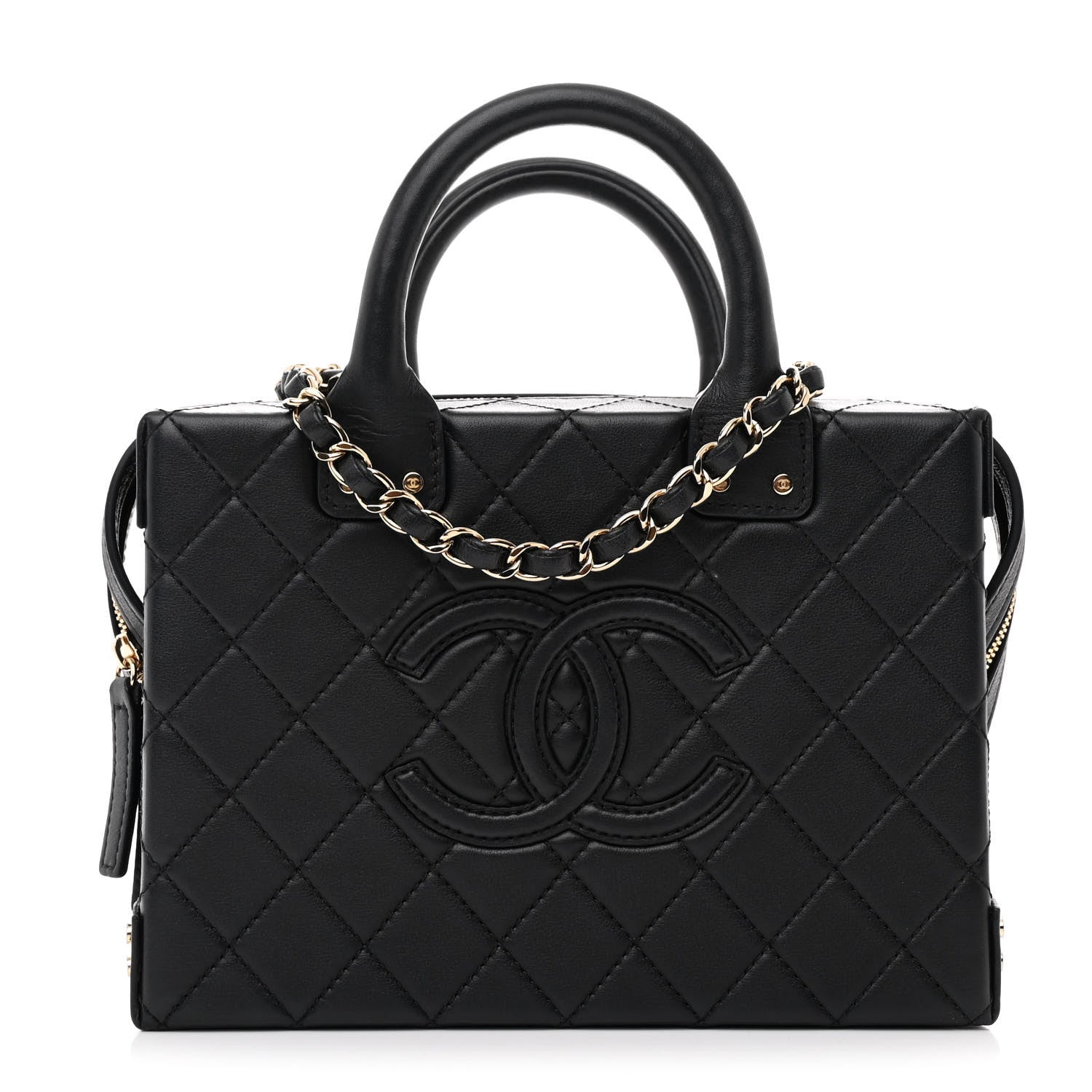 Chanel Calfskin Quilted Studded Square Vanity Case Black 1 of 11