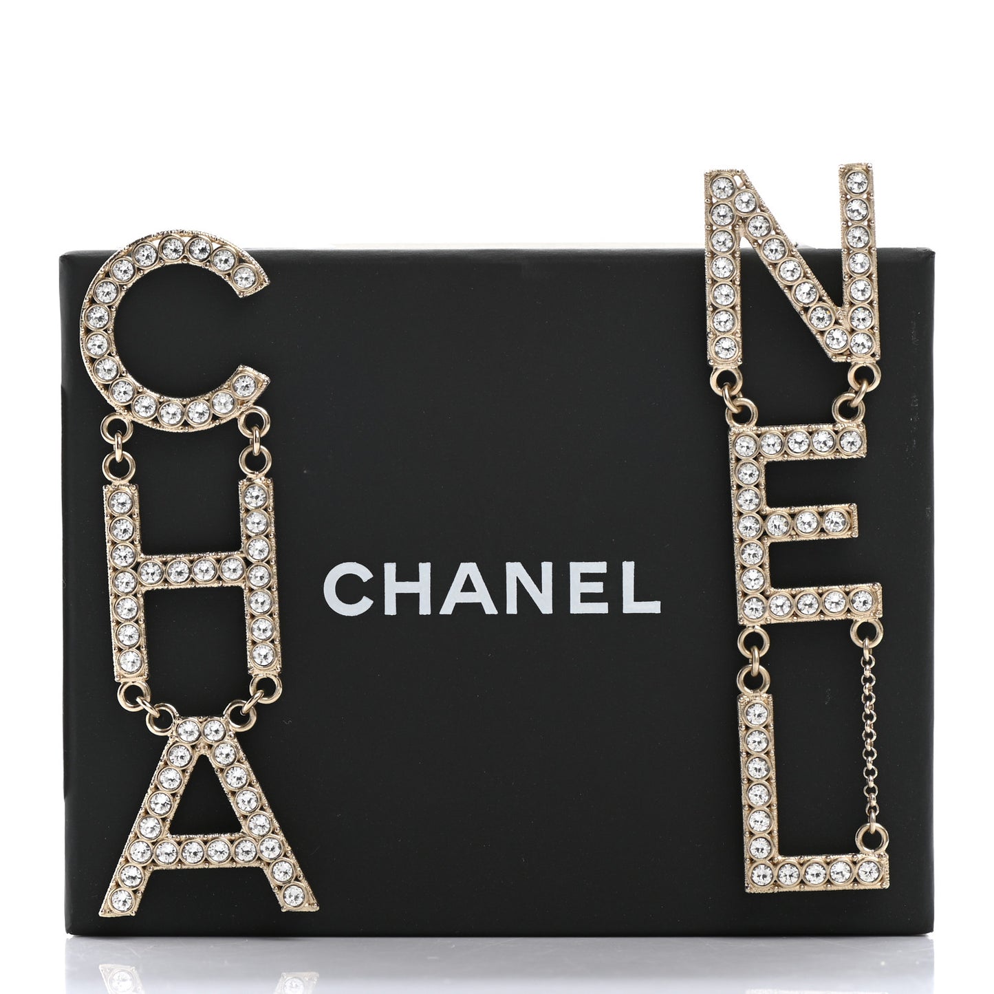 Crystal Cha-Nel Logo Drop Earrings Gold