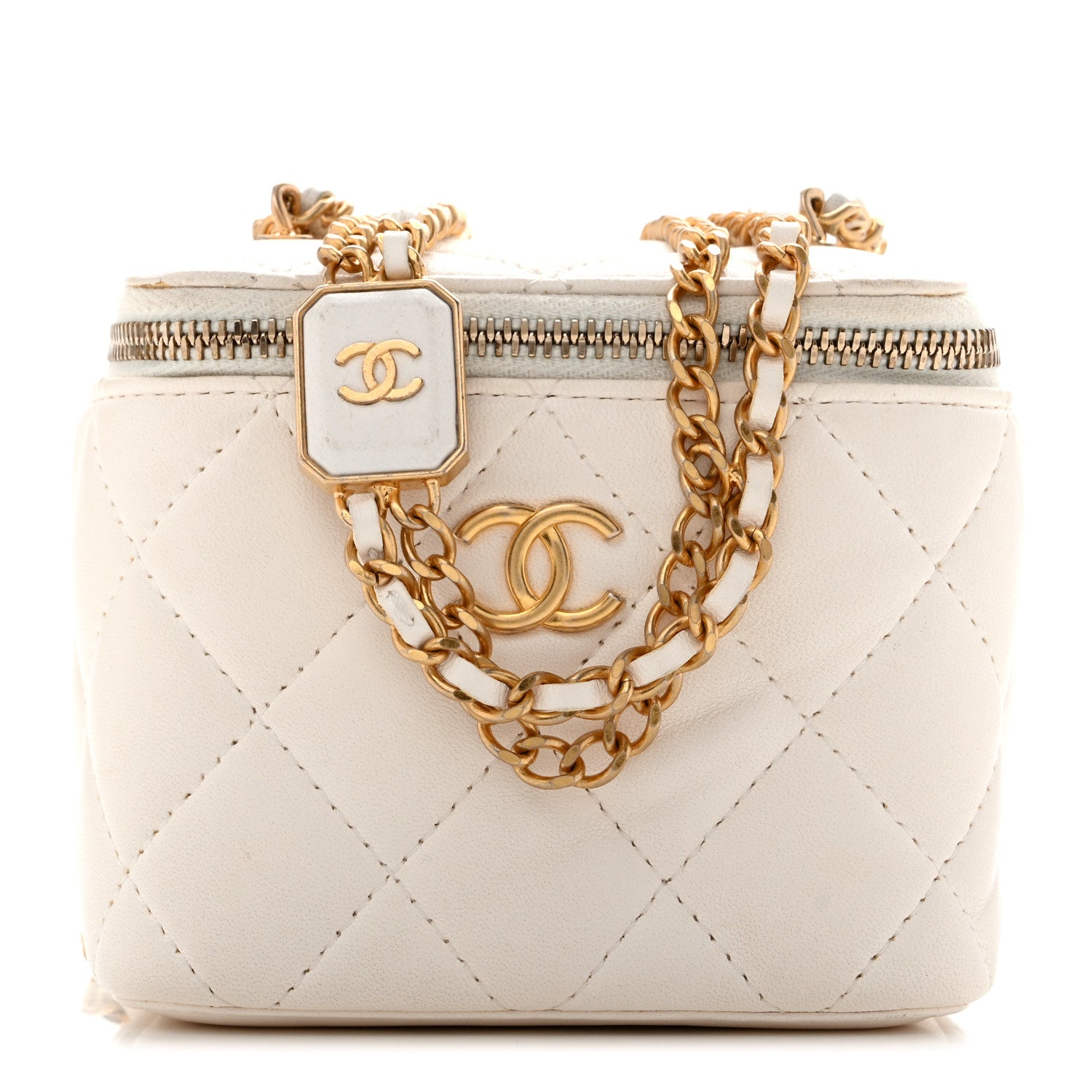CHANEL ケース ホワイト キルティング Chanel Lambskin Quilted Mini Vanity Case With Chain White 1942465
