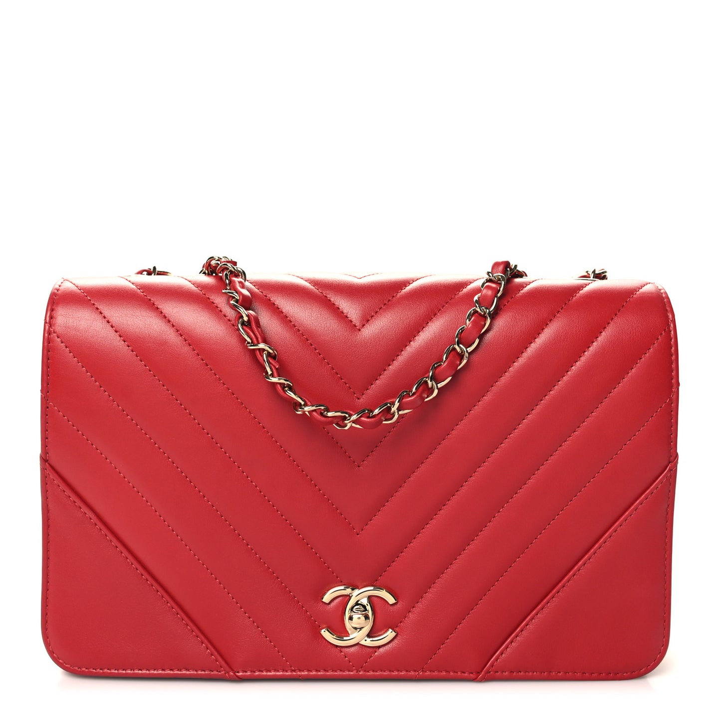 Calfskin Chevron Quilted Large Statement Flap Red
