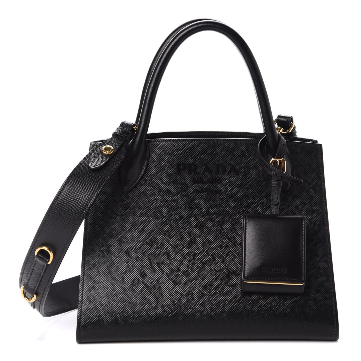 Saffiano Cuir Calfskin Small Monochrome Top Handle Tote Black
