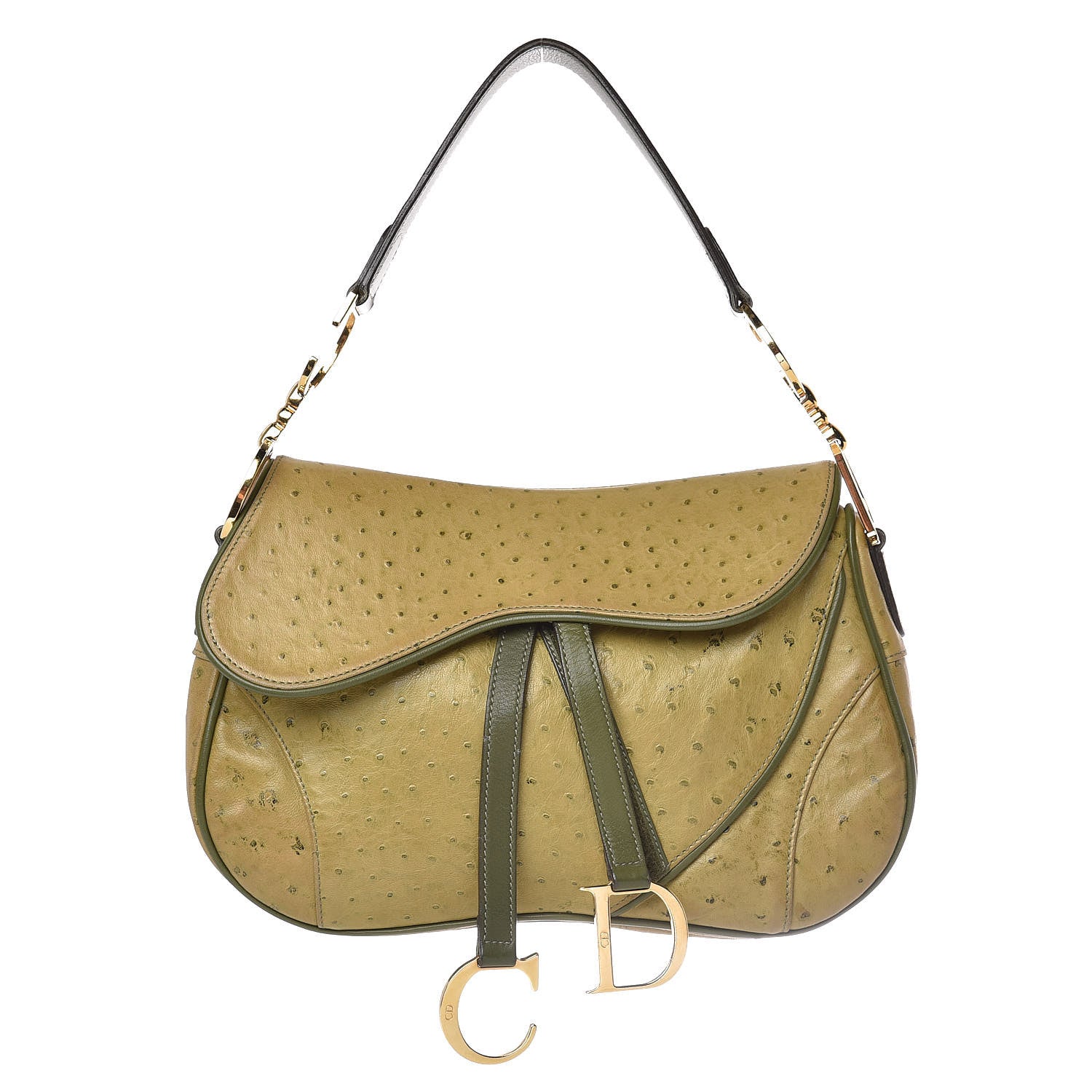 Christian Dior Ostrich Double Saddle Bag Green 1 of 15